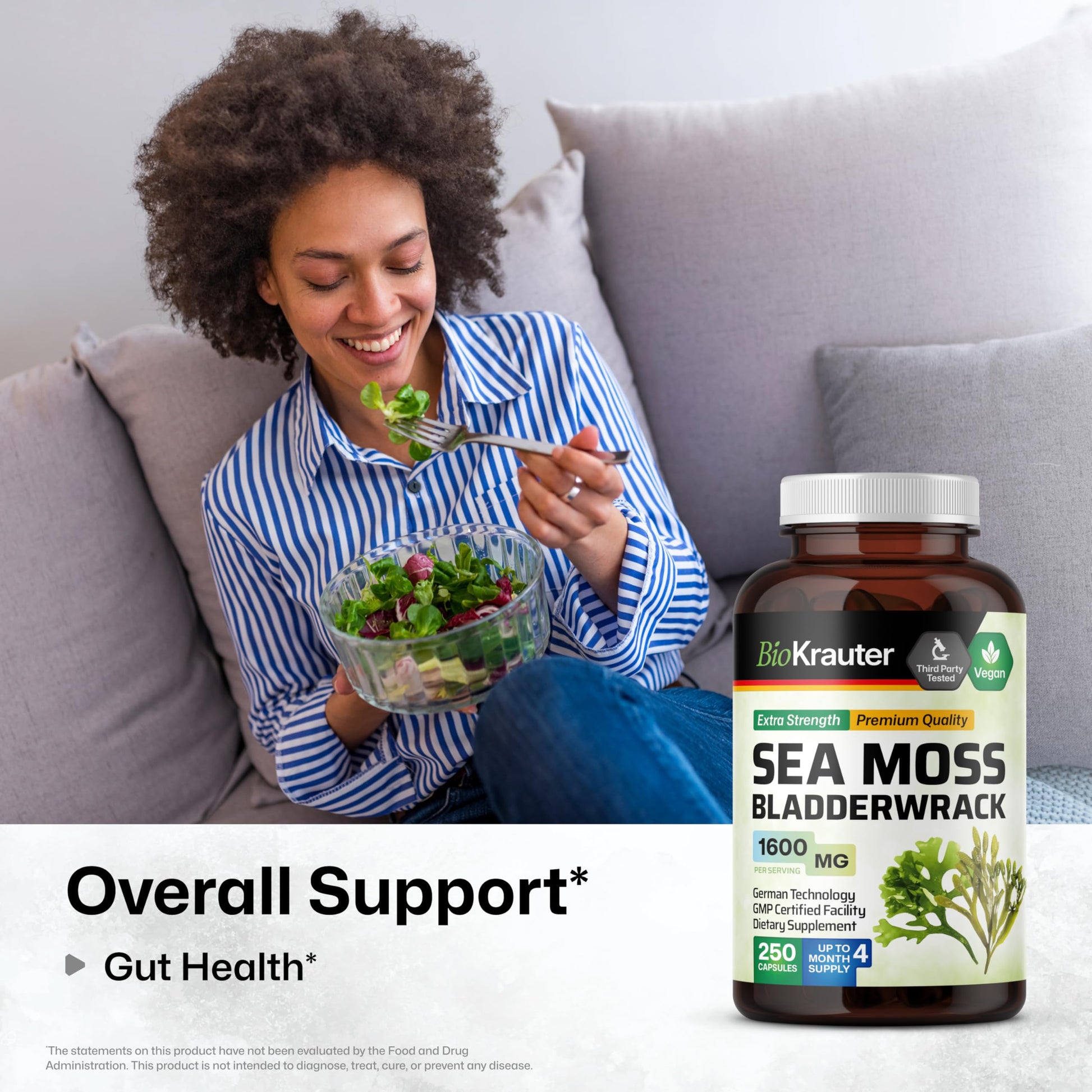 BIO KRAUTER® 2-in-1 Sea Moss for Thyroid Support - Vegan Bladderwrack & Sea Moss Capsules for Women & Men - Natural Сhondrus Сrispus Seaweed Supplement 1600 mg - 125 Days of Supply, Non-GMO BIO KRAUTERAu supplements
