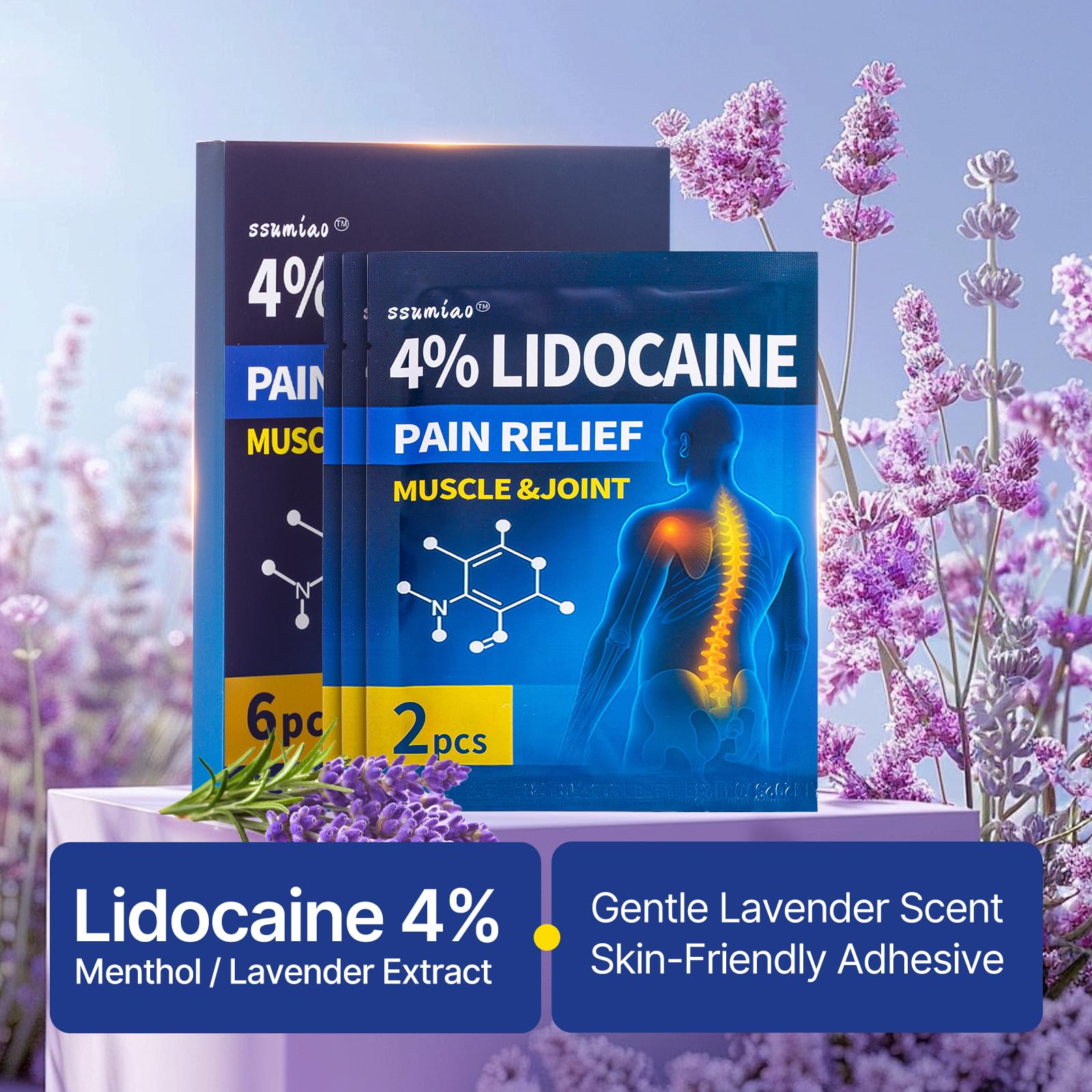 18 pcs Lidocaine Pain Relief Patches 4% - Long-Lasting Hydrogel Pain Patch with Lavender Scent | Flexible & Discreet for Back, Neck, Arthritis, Muscle & Joint Discomfort | (3 Packs) ssumiaoAu supplements