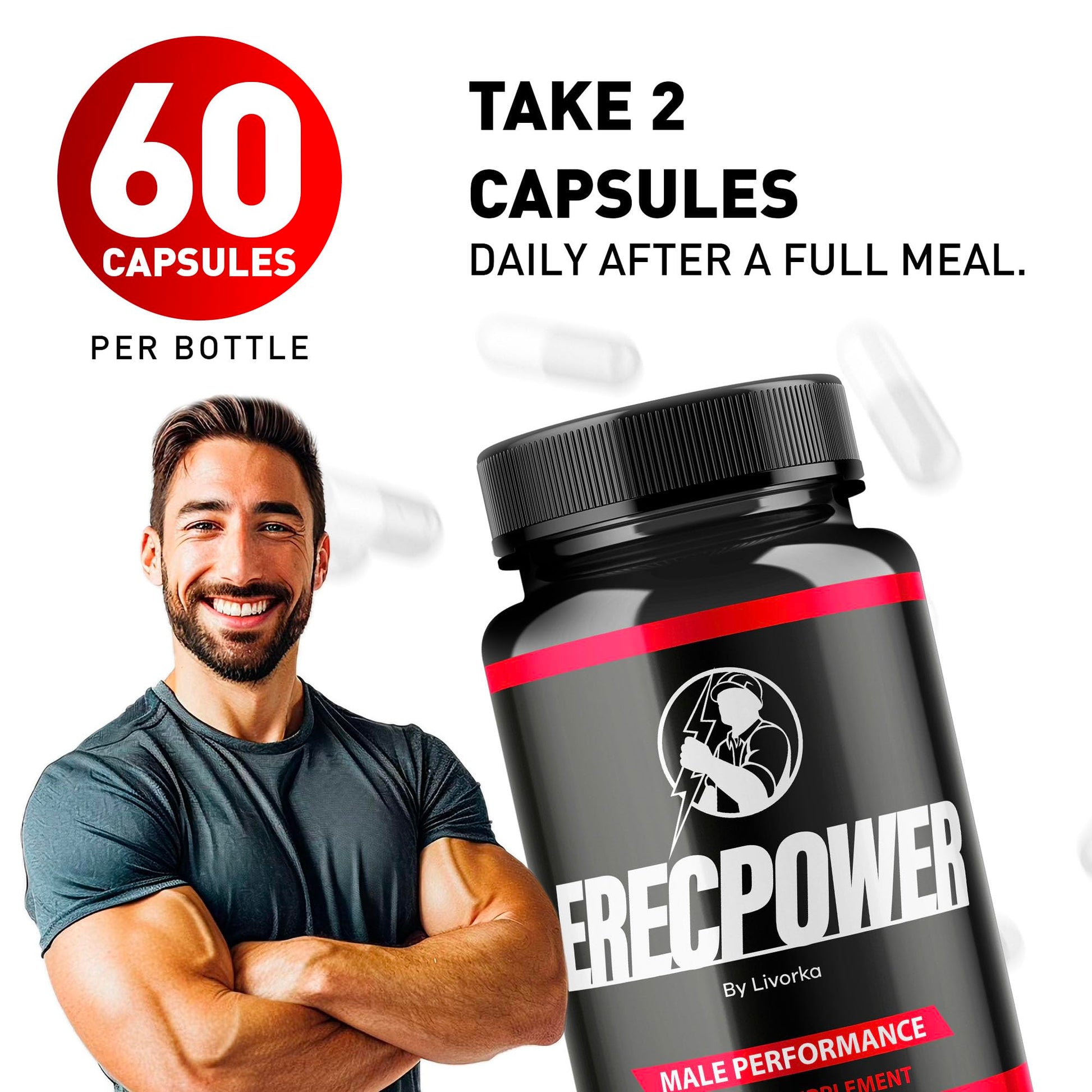 LIVORKA Erecpower Multivitamin Male Performance Capsules for Mens Health, Advanced Formula - 300 Capsules (5 Month Supply) - Pack of 5 LIVORKAUS supplements