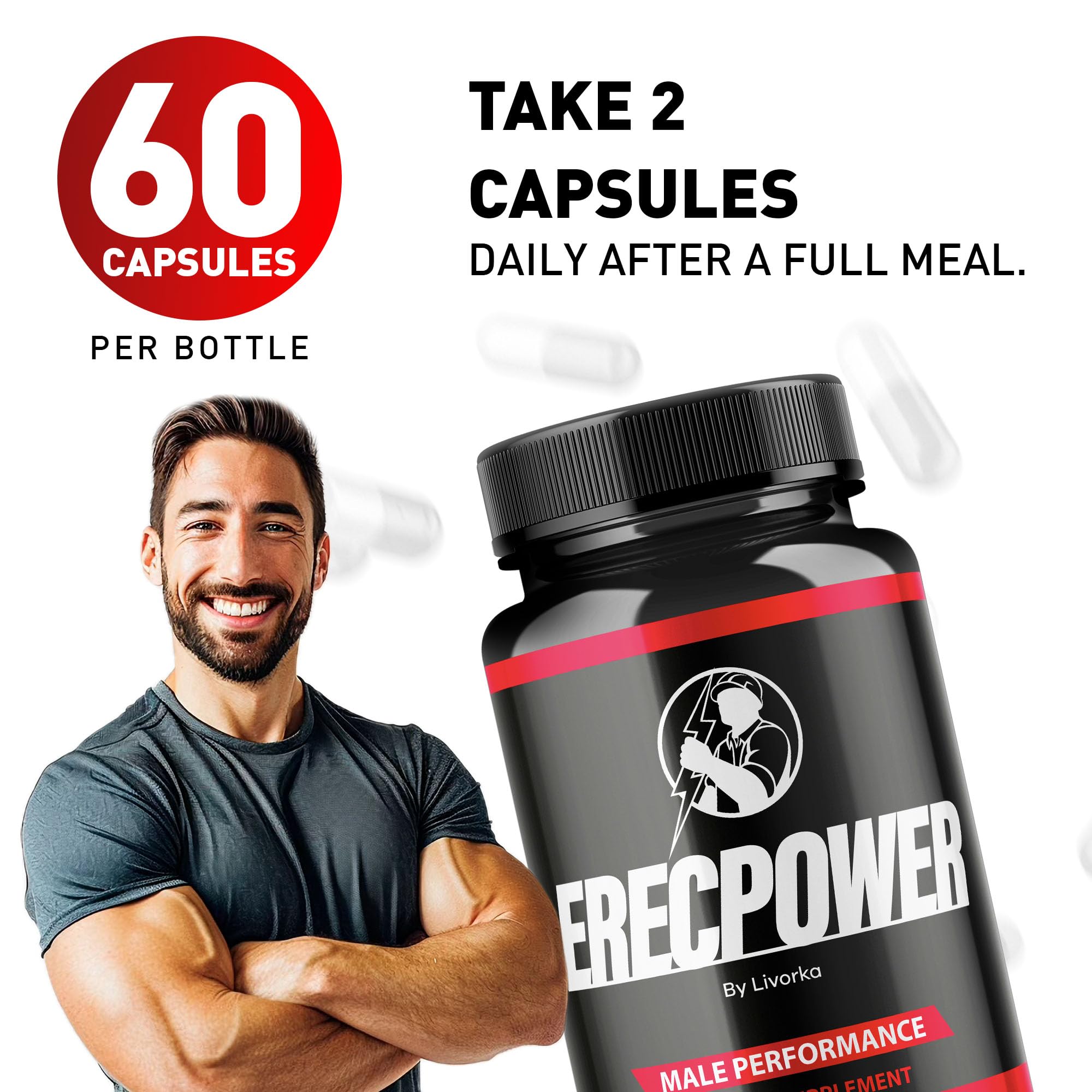 LIVORKA Erecpower Multivitamin Male Performance Capsules for Mens Health, Advanced Formula - 300 Capsules (5 Month Supply) - Pack of 5 LIVORKAUS supplements