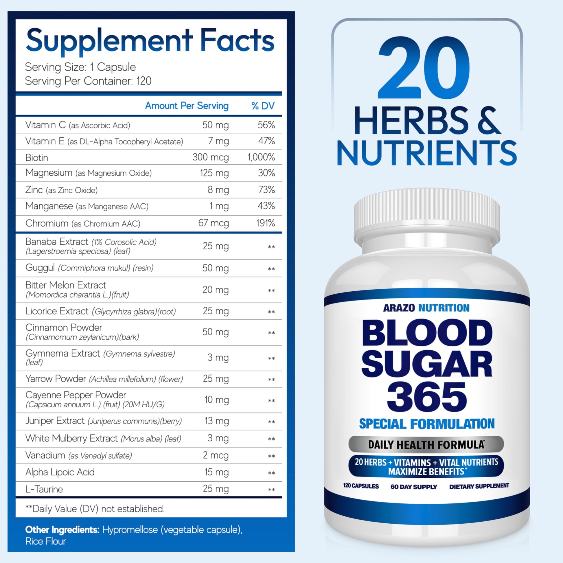 Arazo Nutrition Blood Sugar 365 Supplement – Supports Healthy Energy Levels - 120 Herbal Pills - 60 Day Supply Aus HealthcareAu supplements