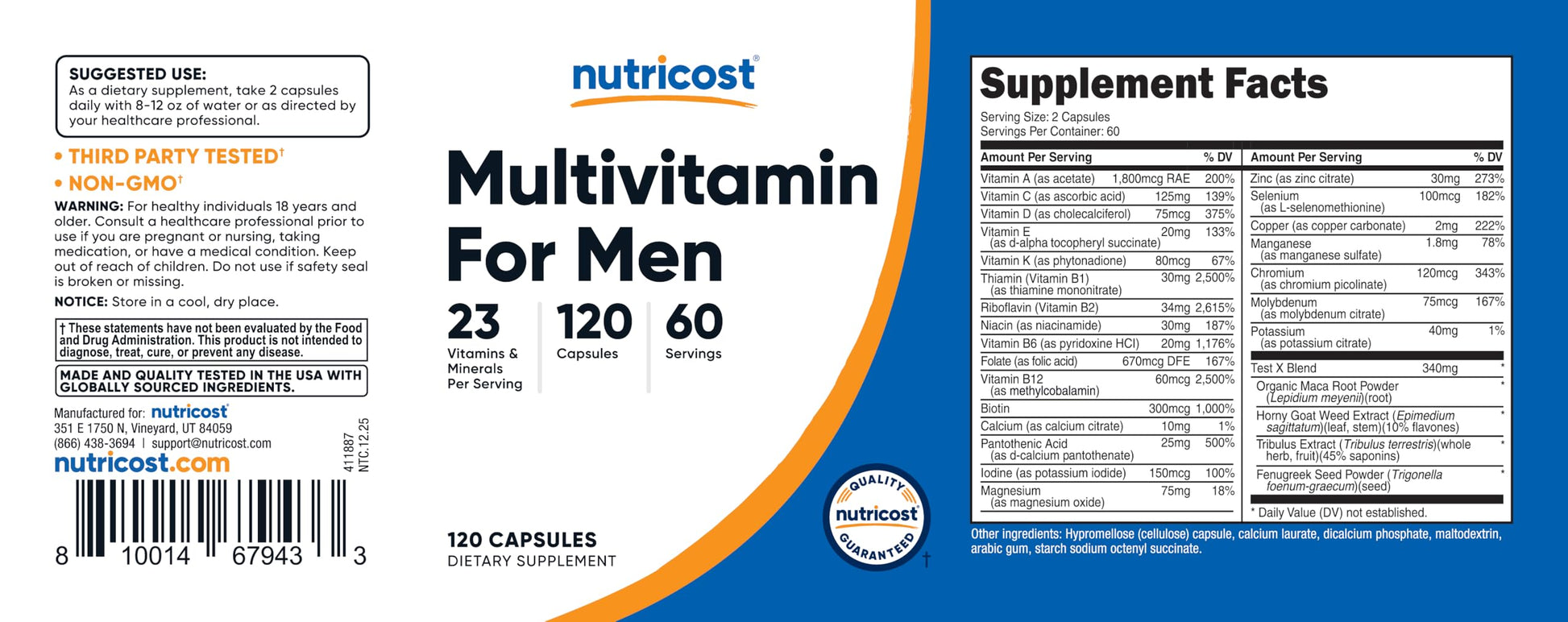 Nutricost Multivitamin for Men 120 Capsules - Vitamins and Minerals for The Healthy Man NutricostAu supplements