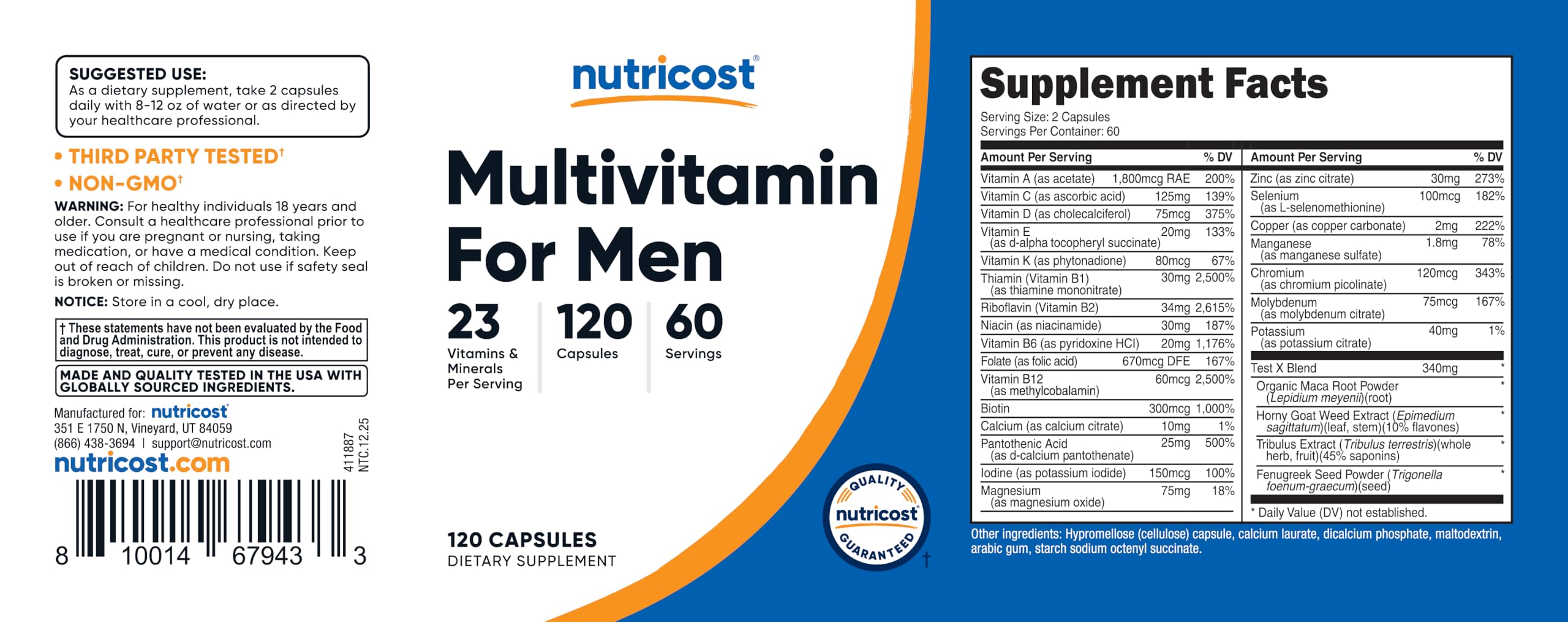 Nutricost Multivitamin for Men 120 Capsules - Vitamins and Minerals for The Healthy Man NutricostAu supplements
