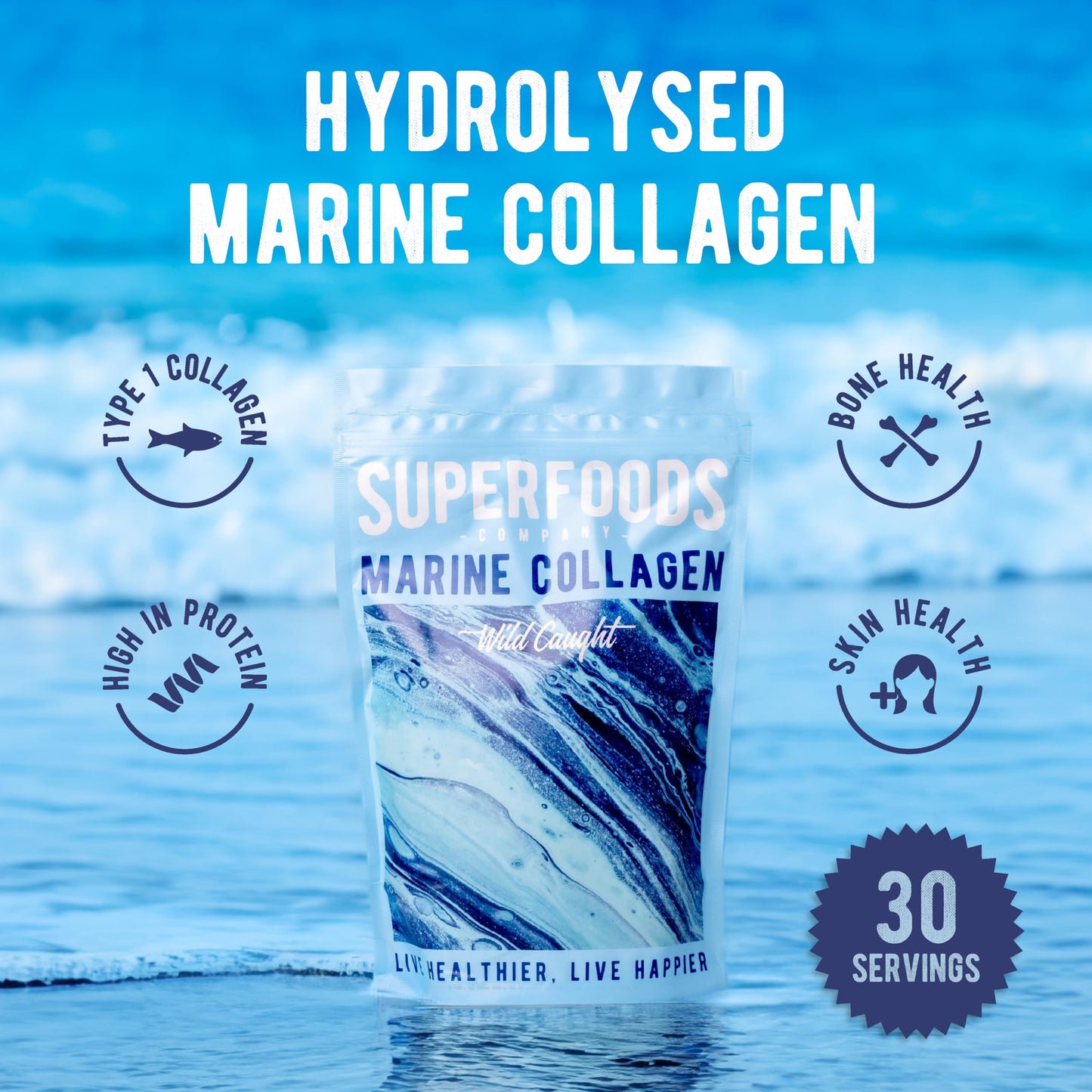Superfoods Company - Hydrolysed Marine Collagen, Boosts Hair and Skin Health, Unflavoured Superfoods CompanyUS supplements