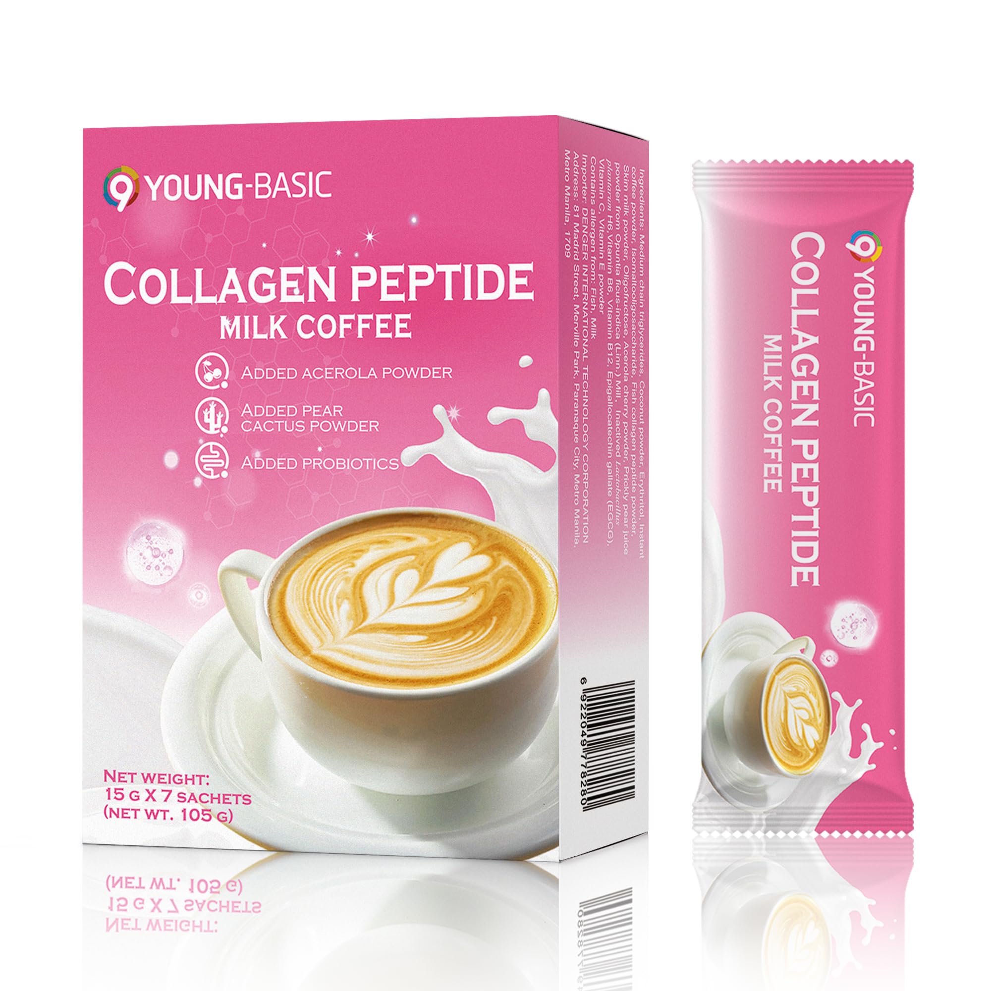 Collagen Peptide Milk Coffee - Rich in Premium Marine Fish Collagen Peptides, Multivitamins (B6/B12/C/E) and Prebiotics, Instant Milk Coffee with Creamer for Skin, Antioxidant, Aging and Gut Health 9 YOUNG-BASICAu supplements
