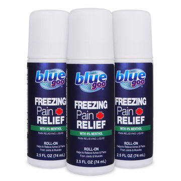 Blue Goo Pain Relieving Menthol Roll On – for Back, Neck, Muscle and Joint Pain, Sprains and Strains, Fast-Acting Soothing Cooling Pain Relief Liquid with 4% Menthol, 2.5 oz (3 Pack) Blue GooAu supplements