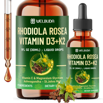 17in1 Rhodiola Rosea Liquid Supplement with Ashwagandha, Magnesium Glycine, L-Theanine, Vitamin C, Vitamin D3, Vitamin K2, Ginkgo, Turmeric, Holy Basil and More - 1 FL Oz - 60 Day Supply WELBUDAAu supplements