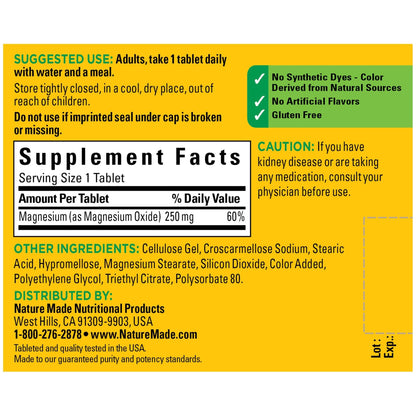 Nature Made Magnesium Oxide 250 mg, Dietary Supplement for Muscle, Heart Nature MadeUS supplements
