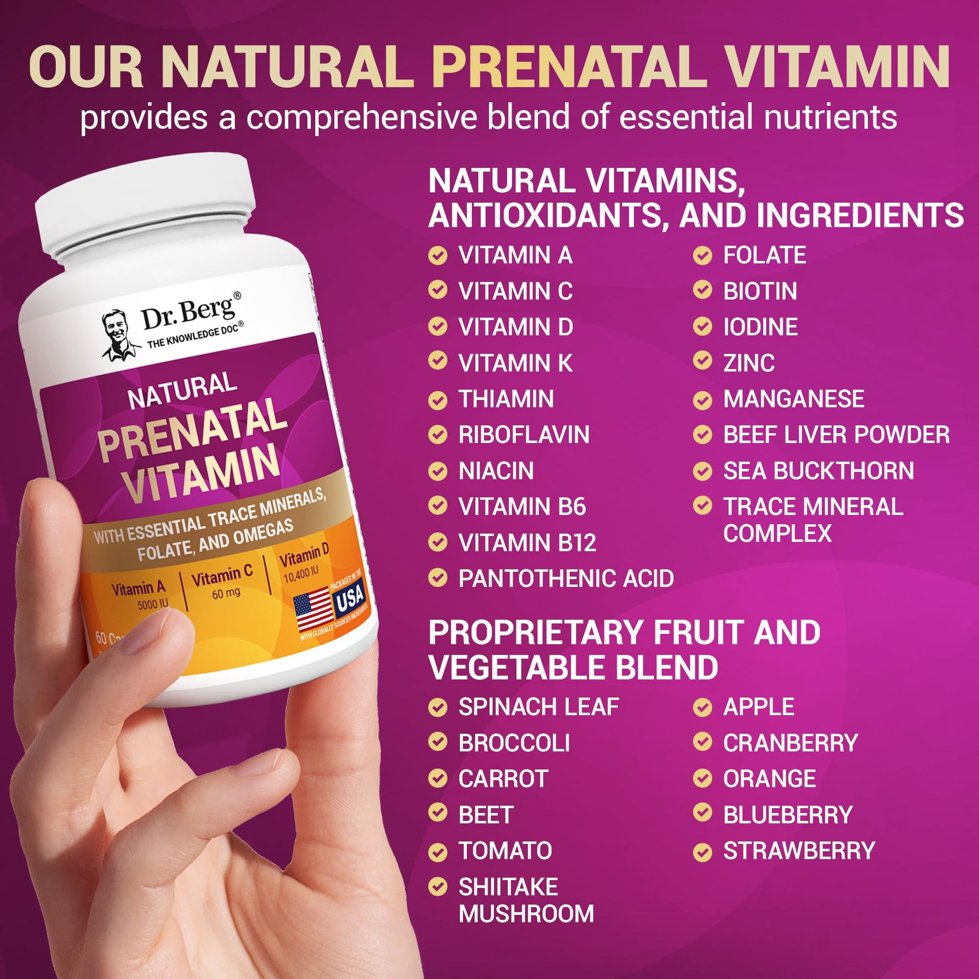 Dr. Berg Natural Prenatal Vitamins for Women (Pregnant & Nursing) - Prenatal Vitamins with Folate, Vitamins, Minerals, Omegas, &11 Powerful Superfoods - Womens Prenatal Multivitamin - 60 Capsules Dr. Berg NutritionalsAu supplements