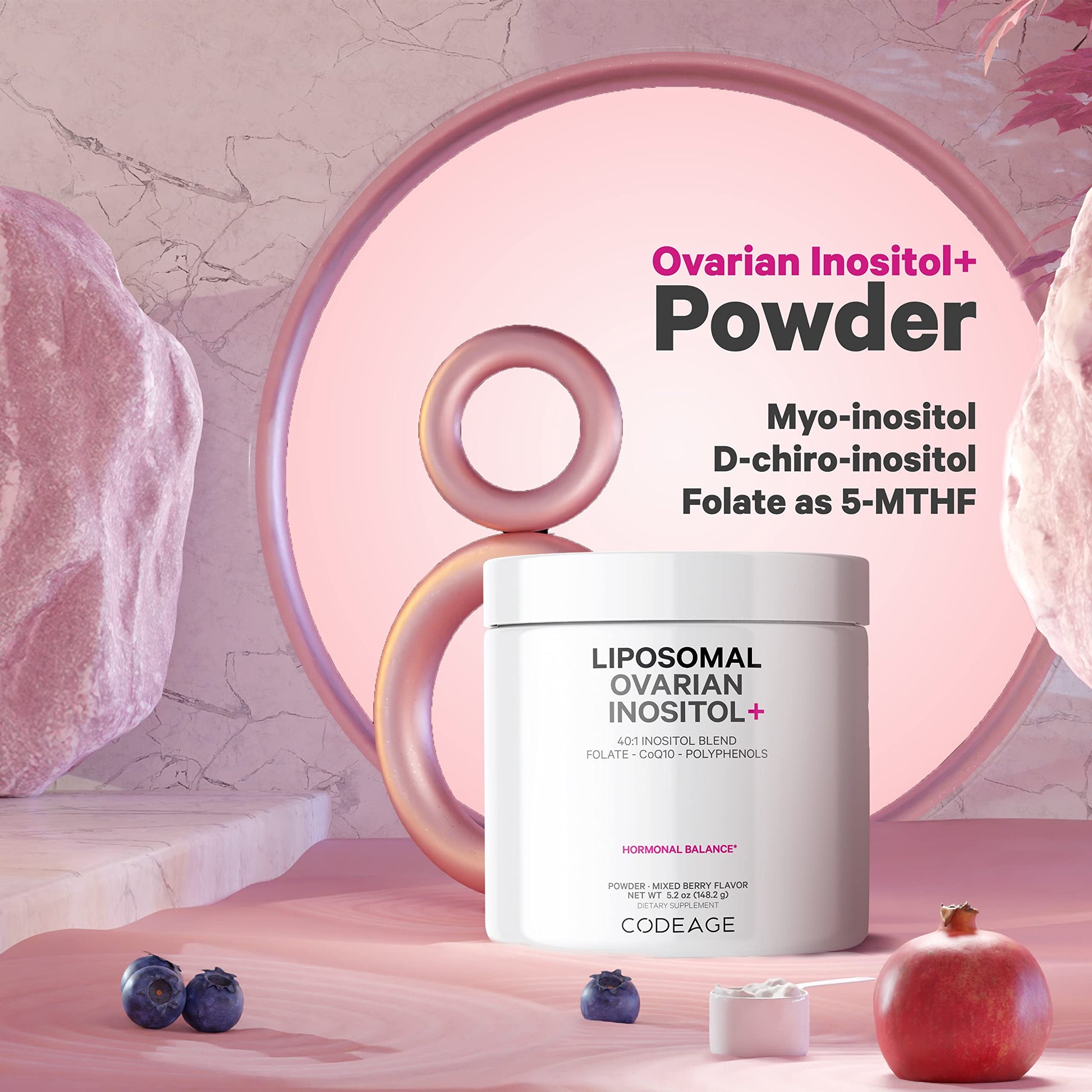 Codeage Liposomal Ovarian Inositol Powder - Myo-Inositol & D-Chiro-Inositol 40:1 Blend, Folate 5-MTHF, CoQ10, Pomegranate & Wild Blueberry - 2-Month Supply - Mixed Berry Flavor - Non-GMO, 60 Servings CodeageAu supplements