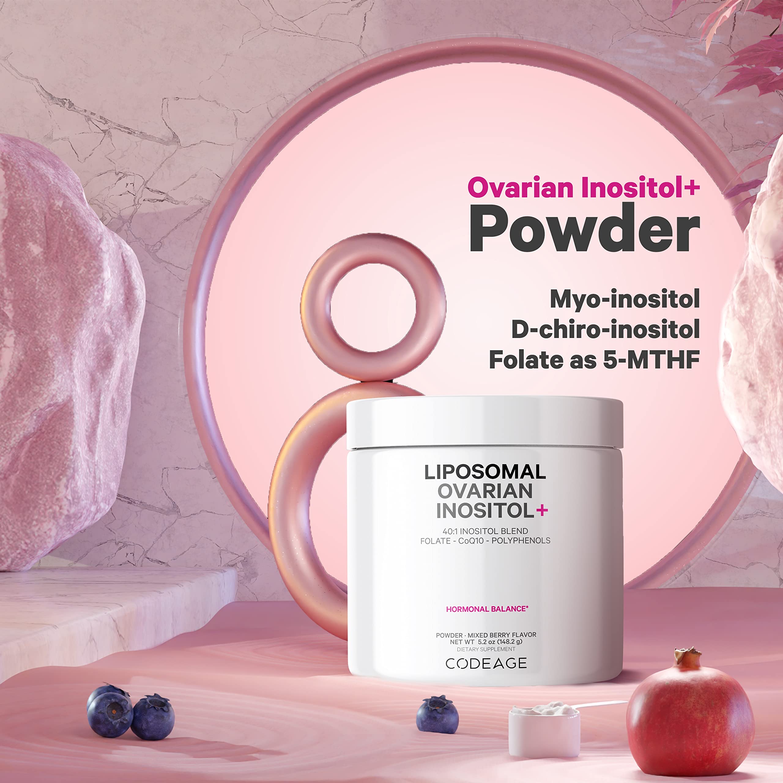 Codeage Liposomal Ovarian Inositol Powder - Myo-Inositol & D-Chiro-Inositol 40:1 Blend, Folate 5-MTHF, CoQ10, Pomegranate & Wild Blueberry - 2-Month Supply - Mixed Berry Flavor - Non-GMO, 60 Servings CodeageAu supplements