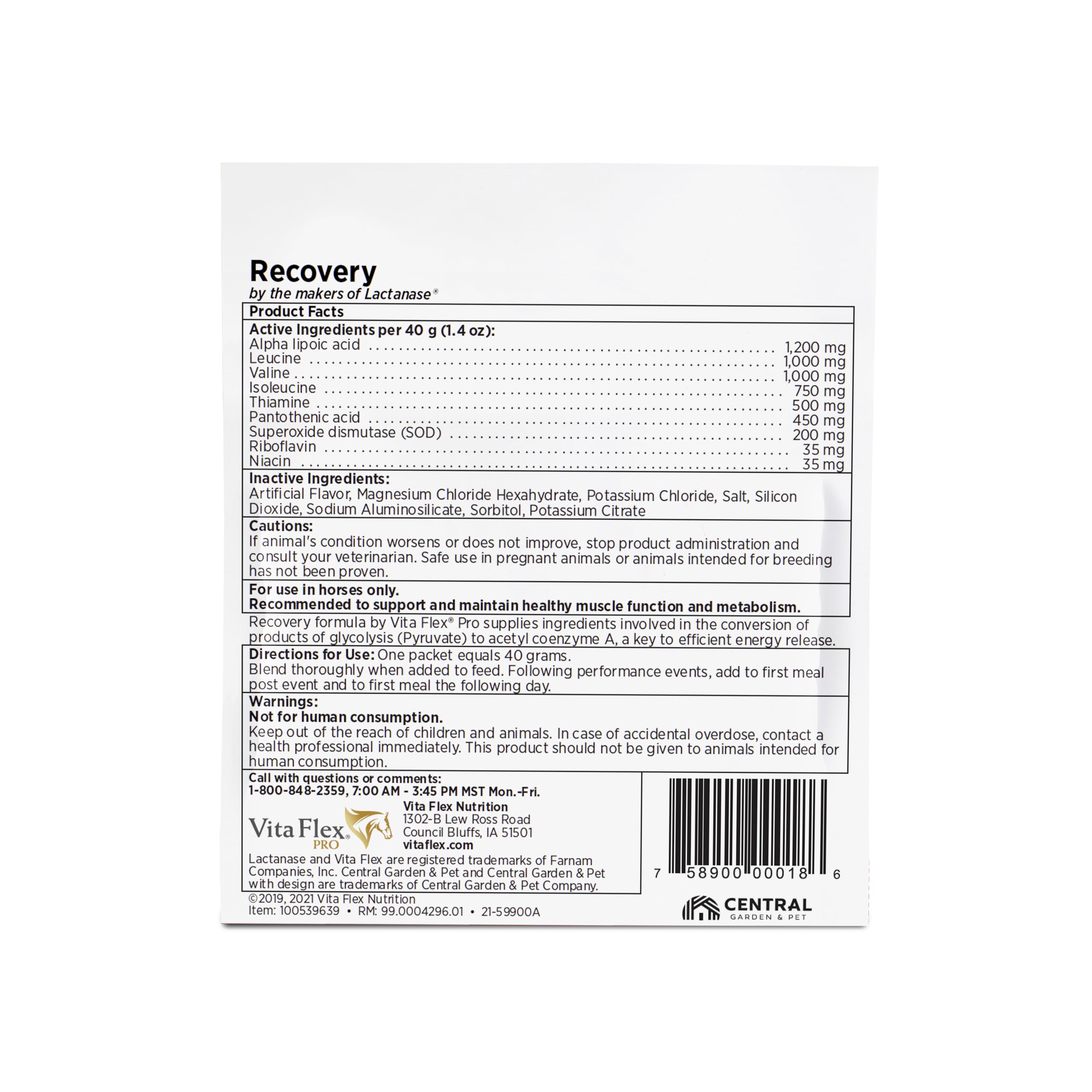 Vita Flex Pro Recovery by the Makers of Lactanase, Post Performance Horse Supplements 40 g, Show Safe Muscle Recovery Supplements, Amino Acids for Horses, Strength & Joint Health Vita FlexAu supplements