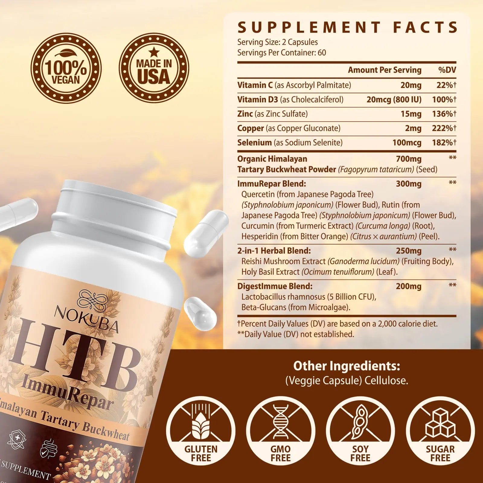 Nokuba Polyphenols Supplement for Immune Support | Himalayan Tartary Buckwheat Sourced | Polyphenol Superfood with Quercetin, Curcumin | Immune Booster, Antioxidant, Anti-inflammatory - 120 Capsules Nokubanz supplements