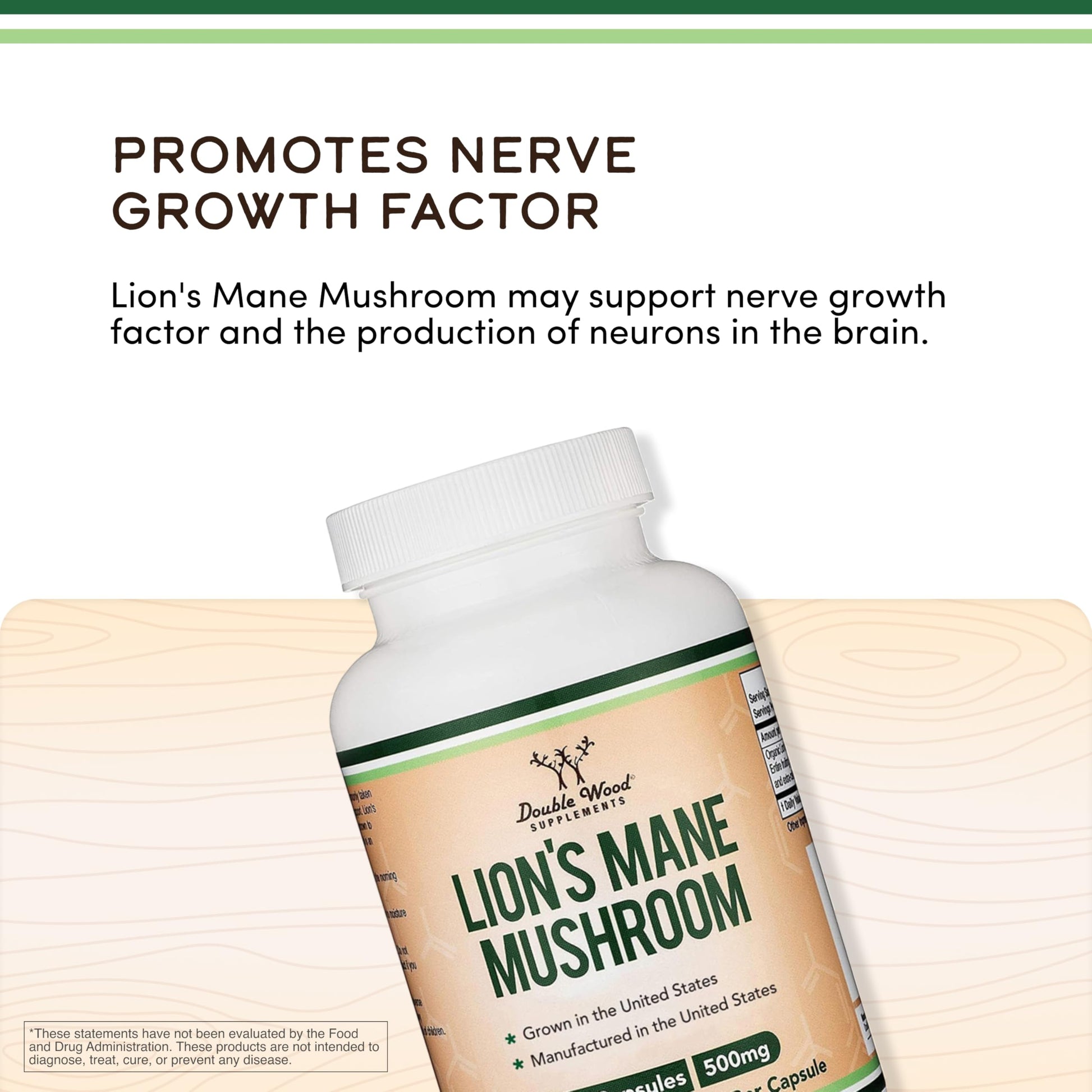 Organic Lions Mane Mushroom Capsules (120 Count), for Focus Support and Immune Health, Third Party Tested and Grown in The USA - by Double Wood Double Wood SupplementsAu supplements