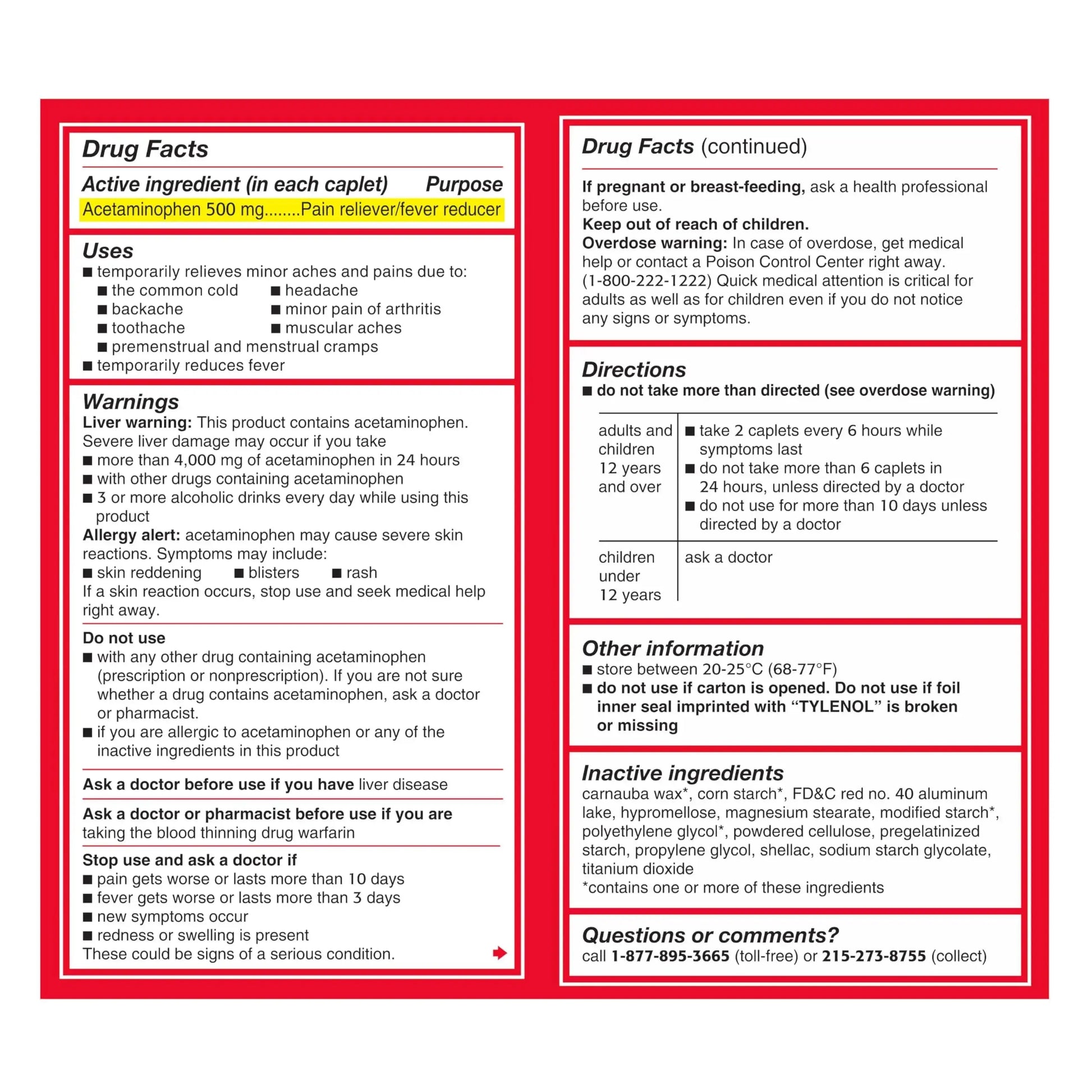 Tylenol Extra Strength Acetaminophen Caplets, 500 mg, Pain Relief & Fever Reducer for Headache, Backache, Toothache, Menstrual Cramps & Pain, Travel-Friendly Packaging, 2-Caplet Pouches, 50 Count TylenolAu supplements