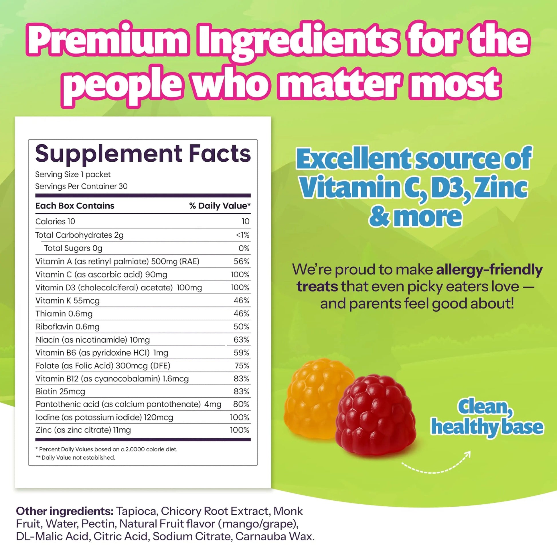 Kids Daily Multivitamin - Healthy Snacks For Kids – No Sugar, No Dyes, Monk Fruit Sweetened, Vegan, Gluten-Free- 100% Daily Value of Vitamins C, D3, Zinc Jelly.BooAu supplements