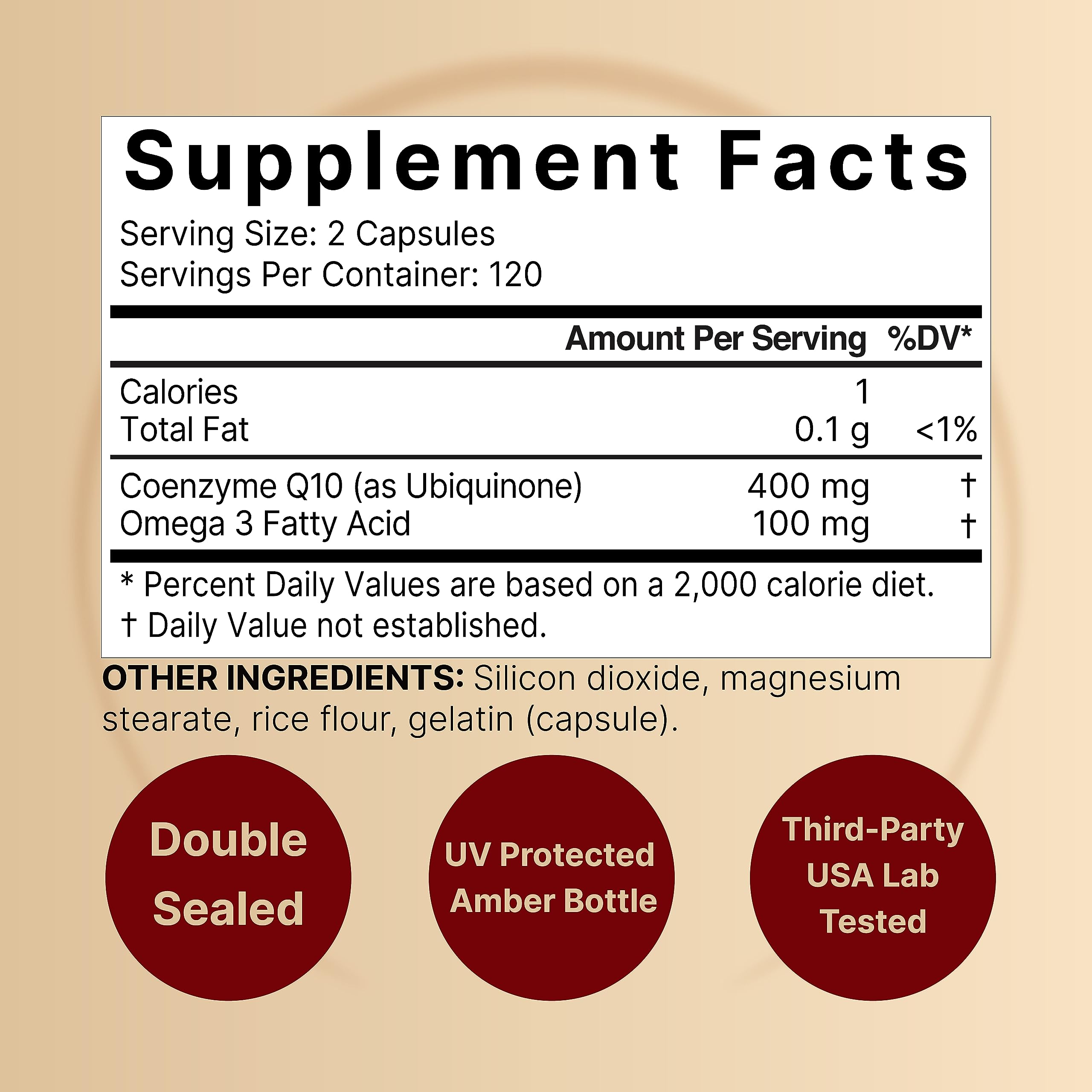 CoQ10 (Ubiquinone) 400mg with Omega 3 Fatty Acids, 240 Capsules | Stable High NatureBellAu supplements