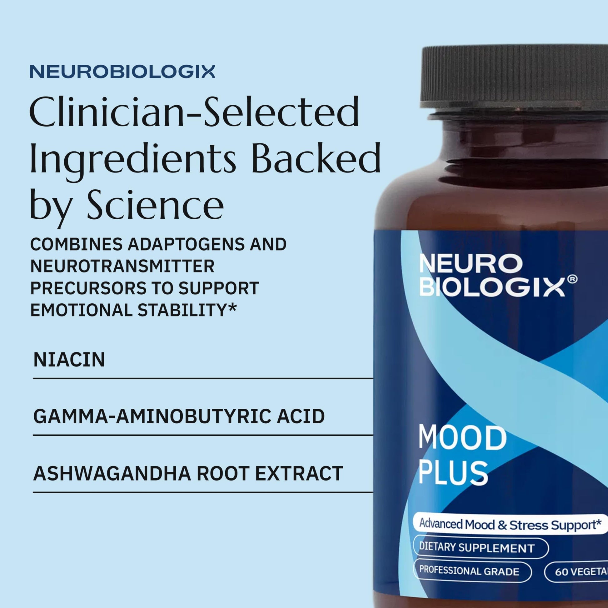 Neurobiologix Mood Plus for Men and Women, Mood & Stress Support Supplement with GABA, 5-HTP, Ashwagandha, Magnesium & Chamomile for Emotional Balance, Relaxation & Serotonin Support, 60 Capsules NeurobiologixAu supplements