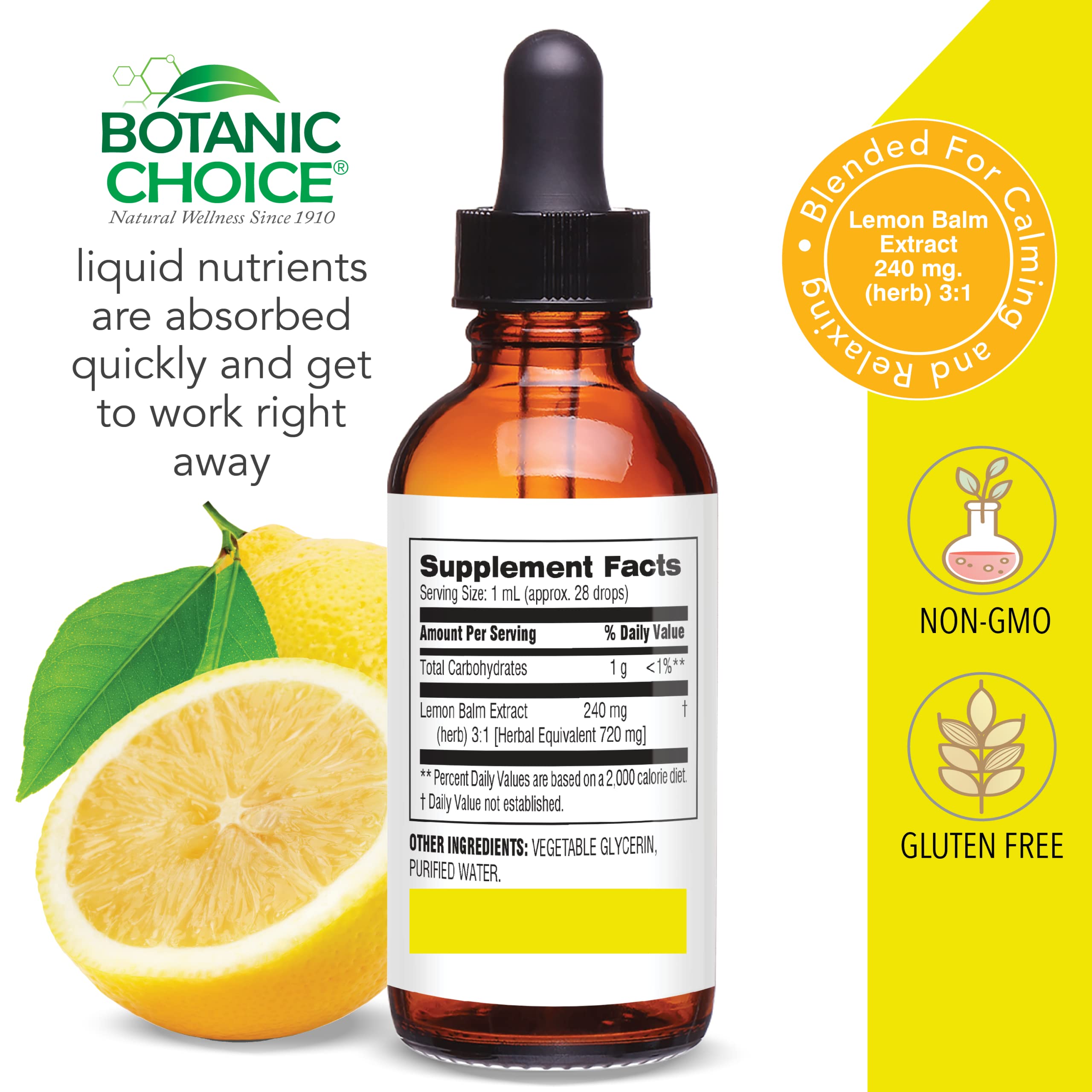 Botanic Choice Mega Fruits and Veggies Blend (60 Capsules) + Lemon Balm Tincture (1 fl oz) Bundle - Energy Balance & Superfood Supplement + Relaxation and Sleep Support Botanic ChoiceAu supplements