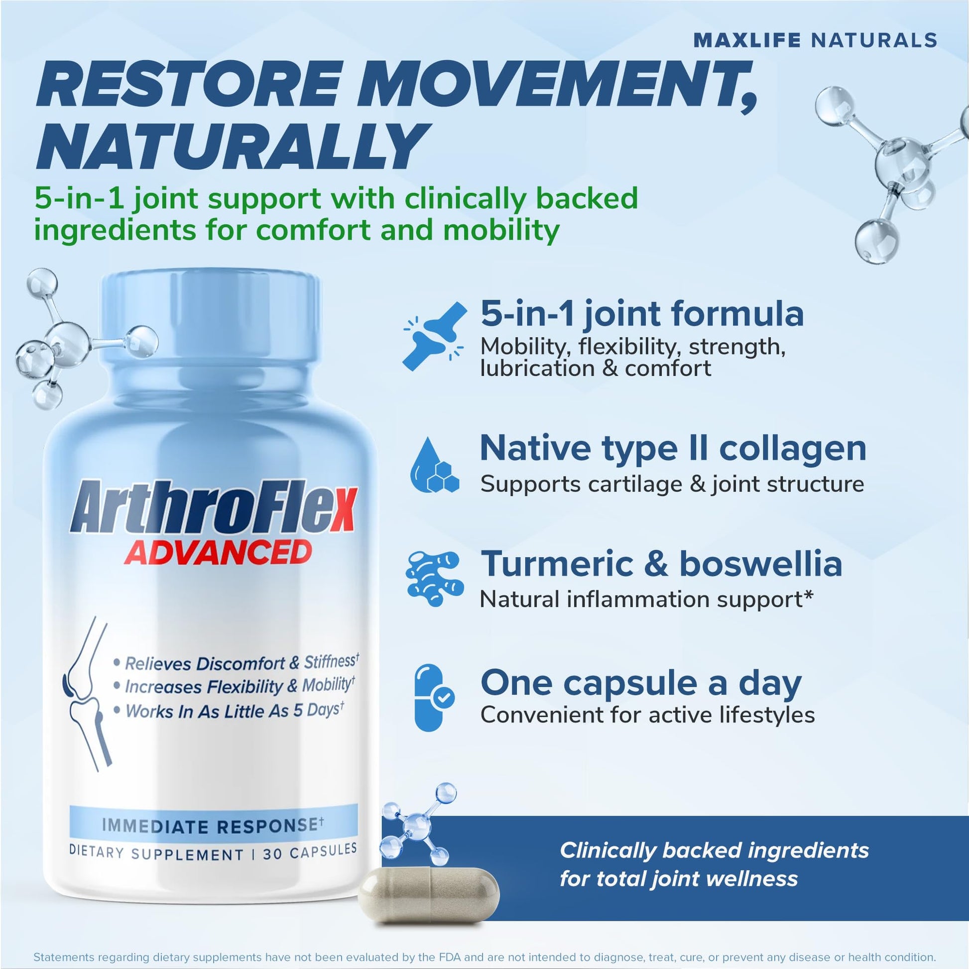 MAXLIFE NATURALS ArthroFlex Advanced Joint Health Supplement – 30 Capsules - Vital Joint Supplements for Women and Men, Type II Collagen Cartilage Supplement, Made in USA Health Care Supplements MAXLIFE NATURALSAu supplements