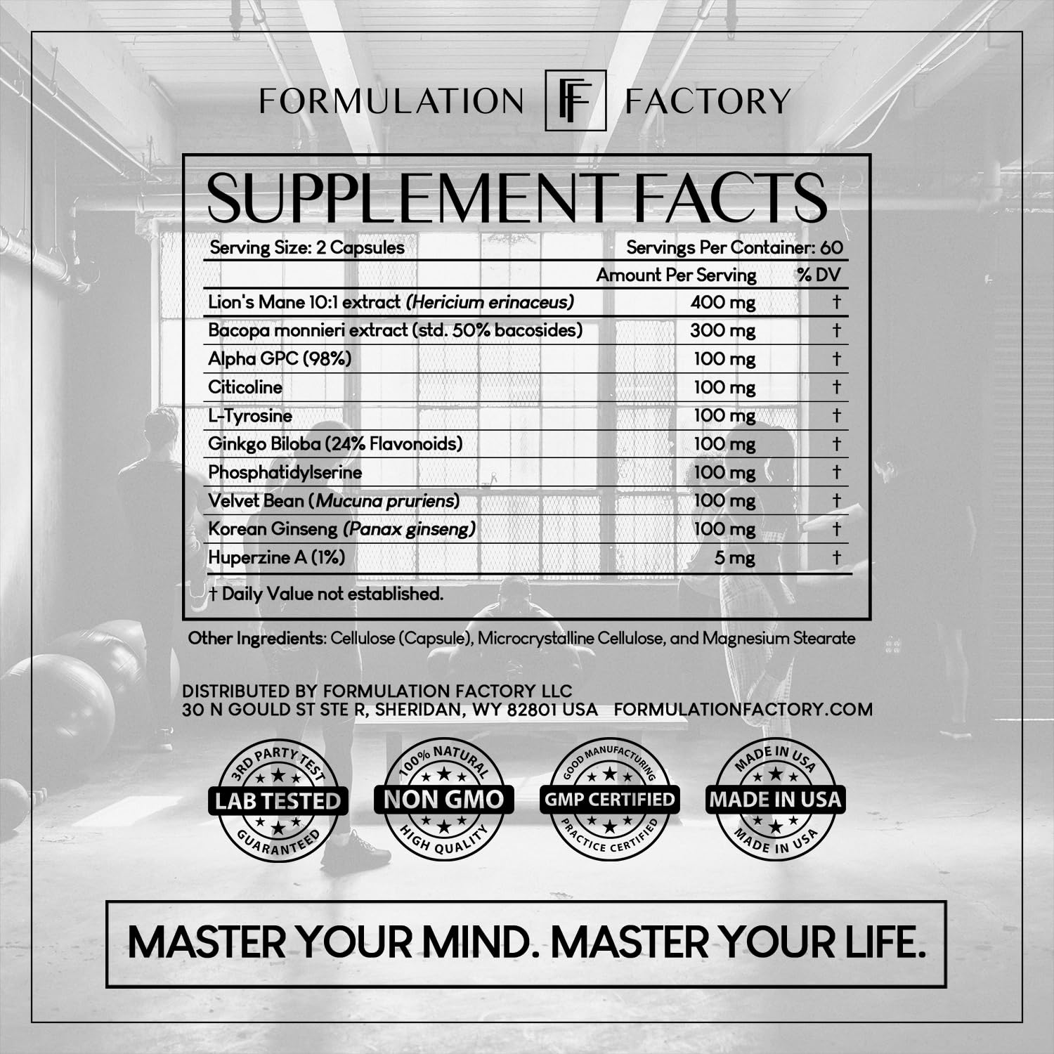 Formulation Factory Nootropic Brain Supplement - Boss Mode Focus & Memory Complex with Lion's Mane, Alpha GPC & Bacopa - Cognitive Support - 120 Capsules, 2 Month Supply Formulation FactoryAu supplements