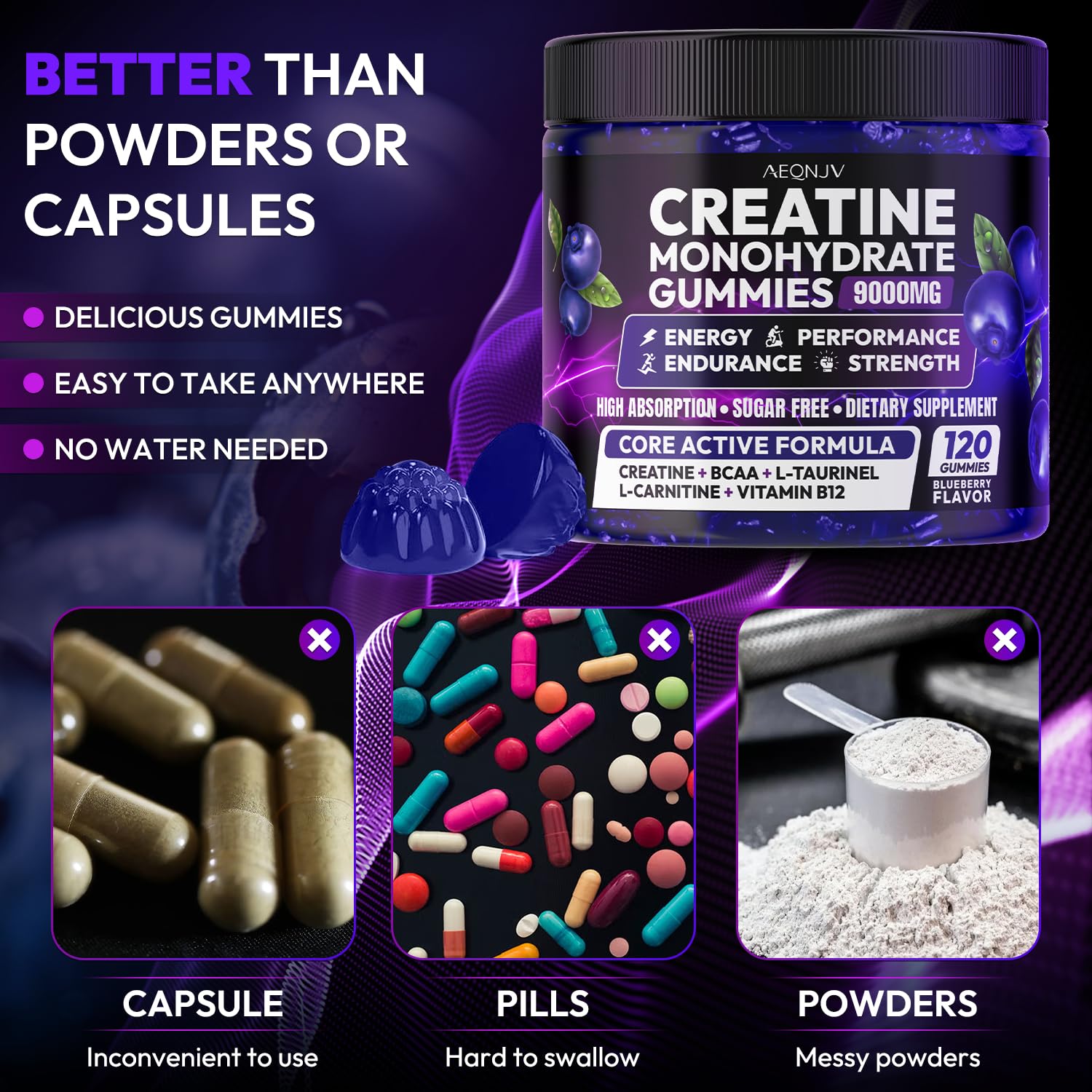 AEQNJV Creatine Gummies Monohydrate Complex for Men & Women, 9000MG Creatine Pre-Workout Supplement Enhance Muscle Strength Recovery Cognitive Health & Memory, 120 Gummies Sugar Free Vegan Non-GMO AEQNJVAu supplements