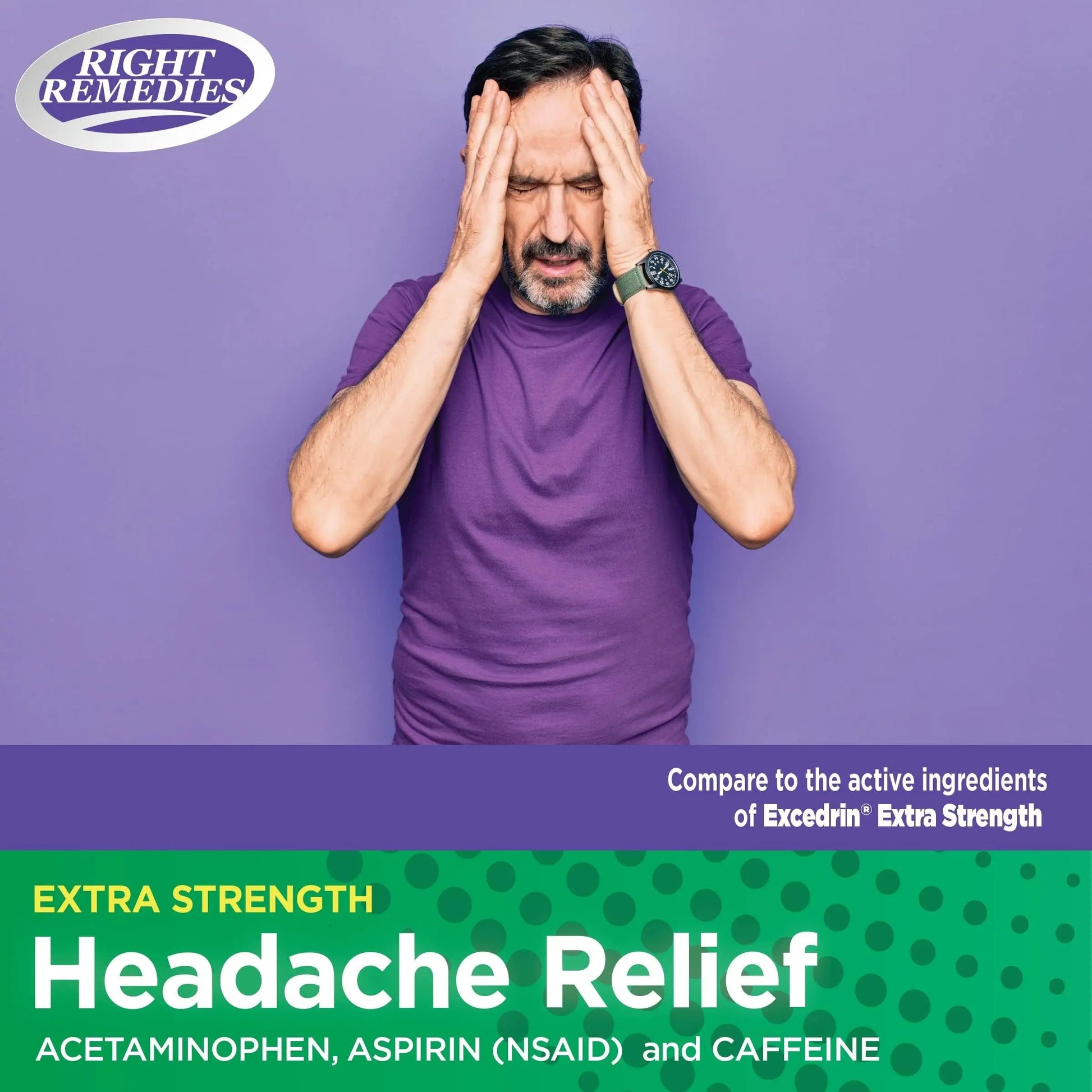 RIGHT REMEDIES Extra Strength Headache Relief with Acetaminophen, Aspirin (NSAID) & Caffeine, (300 caplets), Back & Body Pain Relief, Compare to The Active Ingredients in Excedrin® Extra Strength RIGHT REMEDIESAu supplements