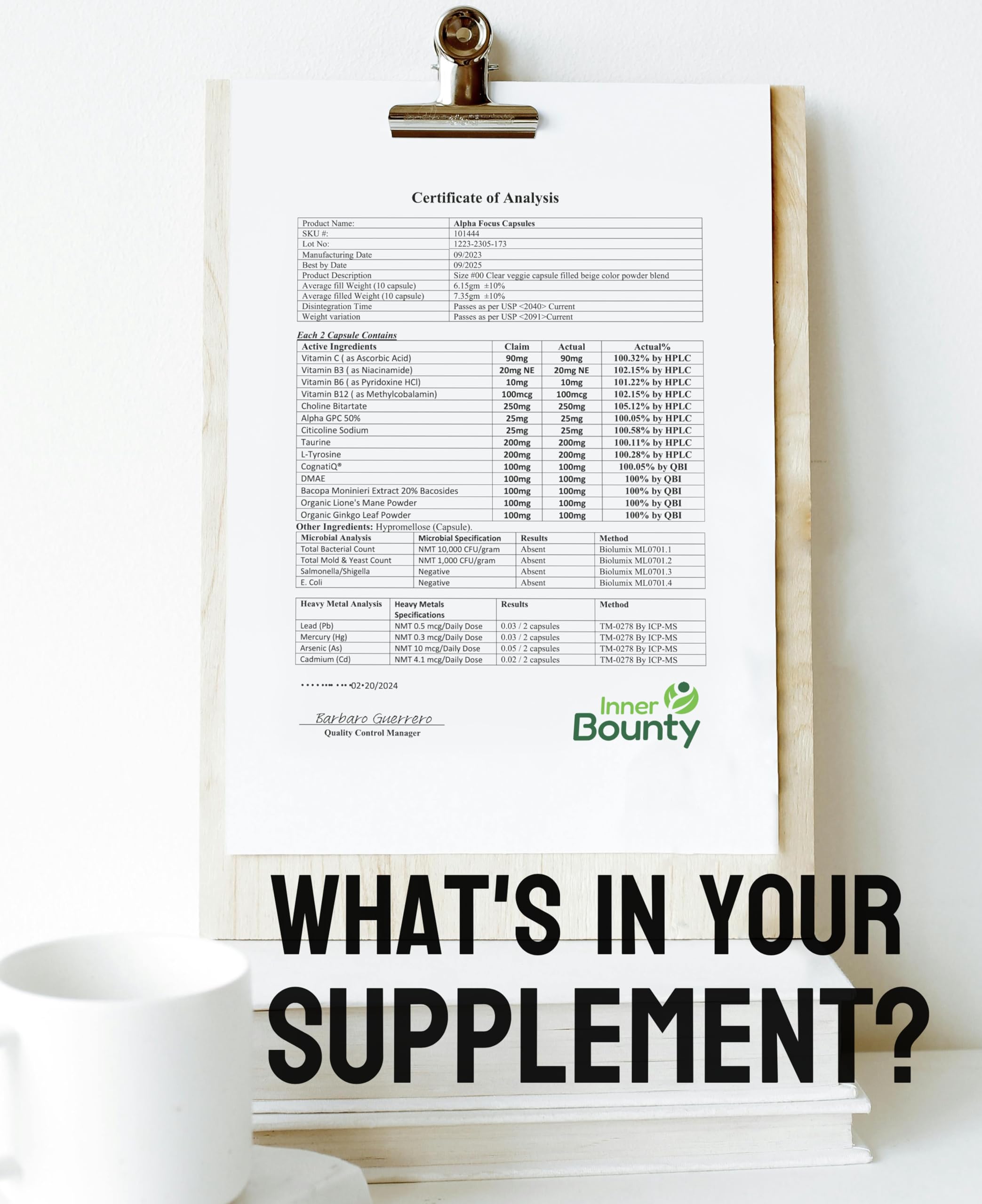 Inner Bounty Focus 14-in-1 Nootropic Brain Supplement with Lions Mane, Alpha GPC Choline, Vitamin C & B12, Taurine, Bacopa - Energy, Cognitive, Memory Support, 60 Filler Free Capsules Inner BountyAu supplements