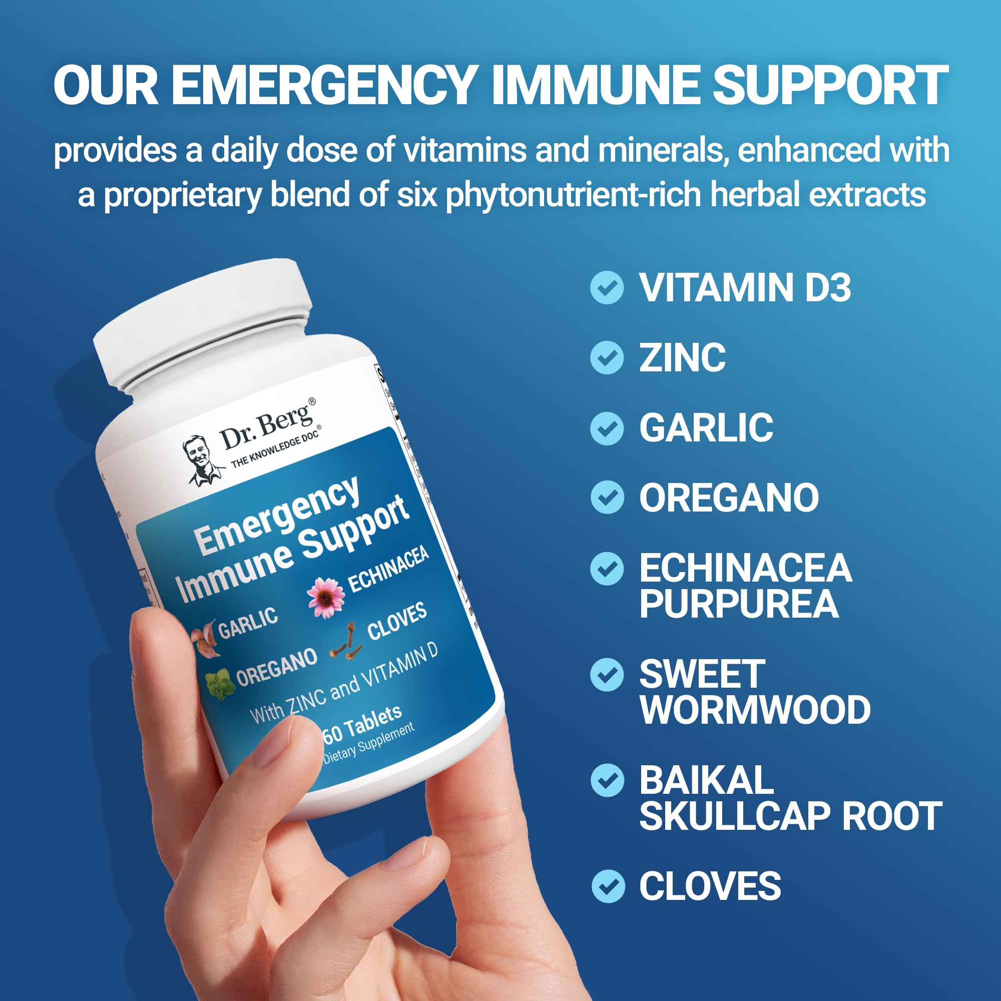 Dr. Berg Emergency Immune Support w/Echinacea - Potent Blend of Herbal Extracts (Warning: Strong Herbal Smells) - Immune Support Supplement Includes 2,000 IUs of Vitamin D & 10mg of Zinc - 60 Tablets Dr. Berg NutritionalsAu supplements
