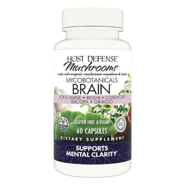 Host Defense MycoBotanicals Brain* Capsules - Brain Support Supplement with Lion's Mane, Reishi & Cordyceps Mushroom - Herbal Supplement for Memory & Focus Support - 60 Capsules Host DefenseAu supplements