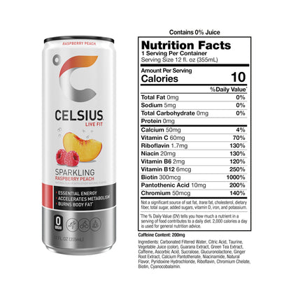 CELSIUS Sparkling Raspberry Peach, Functional Essential Energy Drink 12 Fl Oz (Pack of 12) CELSIUSUS supplements