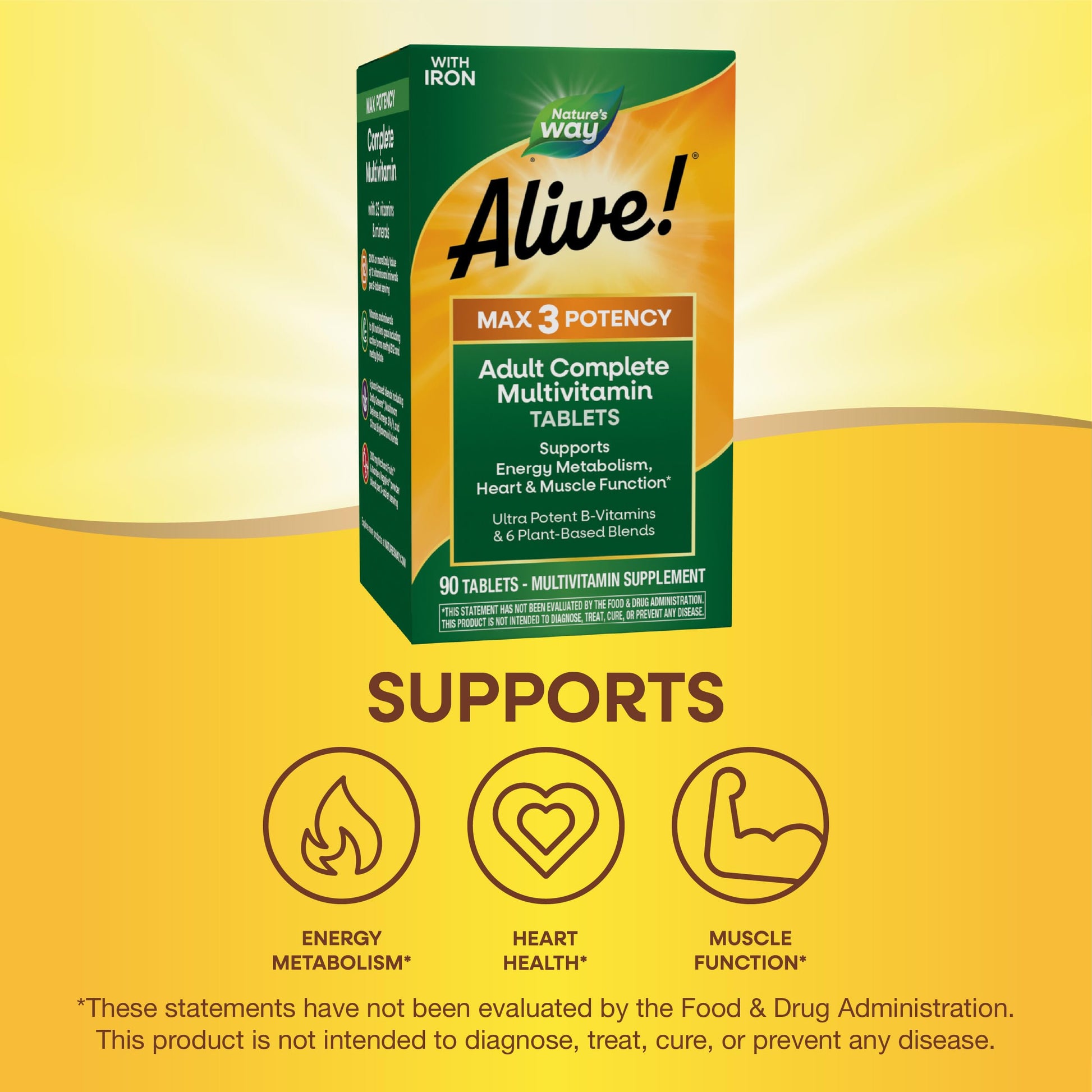 Nature's Way Alive! Max3 Potency Daily Multivitamin, Methylated B12 and Folate, Ultra Potency B-vitamins to Support Energy Metabolism*, 90 Tablets Nature's WayAu supplements