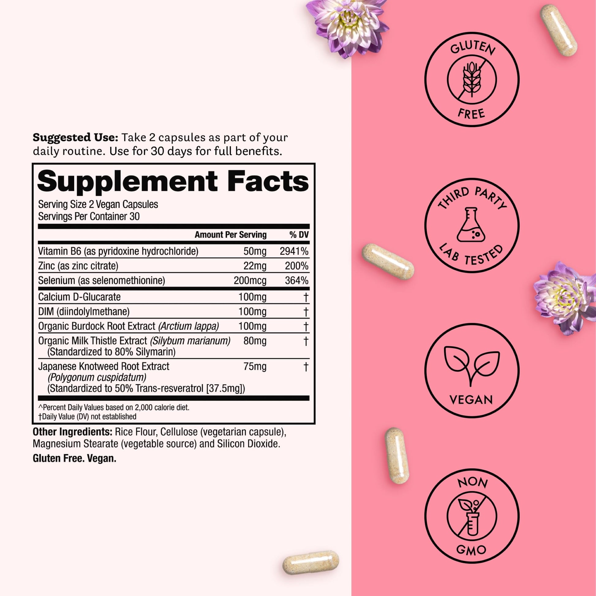 Winged Wellness Balance Babe, Hormone Balance & Estrogen Detox Supplement for Women - 100mg DIM & Calcium D-Glucarate & Milk Thistle for PMS Bloating, Cramps, Mood & Hormonal Acne Support, 60 Capsules Winged WellnessAu supplements