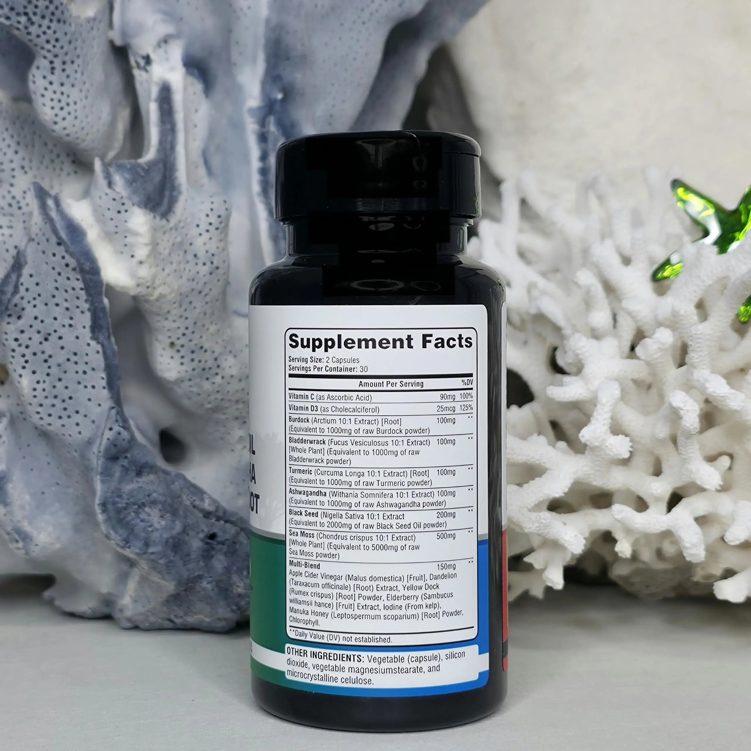 Oaks Nutrition Premium 15-in-1 Sea Moss Multivitamin with Black Seed Oil, Ashwagandha, Turmeric, Bladderwrack, Burdock, Elderberry Oaks NutritionAu supplements