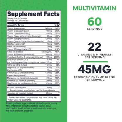 Type Zero Multivitamin Capsules (120 Capsules) (1300 mg) - with Probiotics + 22 Vitamins and Minerals, GMO-Free Type ZeroUS supplements