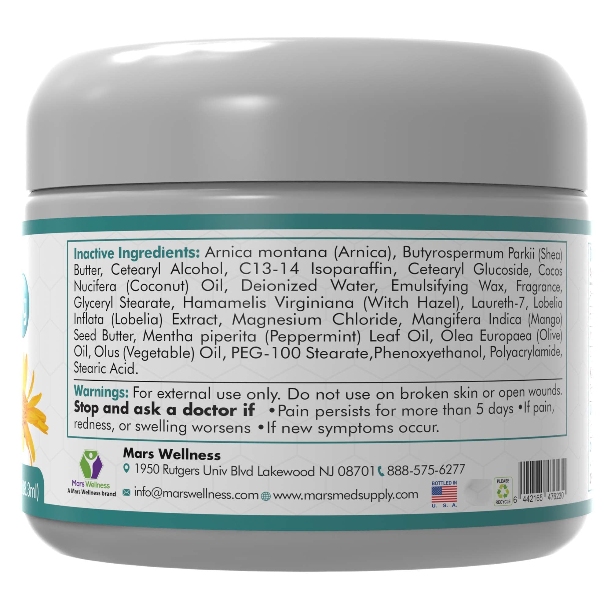 Mars Wellness MG+ Magnesium Cream Pain Relief - Extra Strength Magnesium and Arnica Cream - 4 OZ Tub - Neuropathy, Muscle Pain, and Leg Cramps Relief - 1 Pack MARS WELLNESSAu supplements