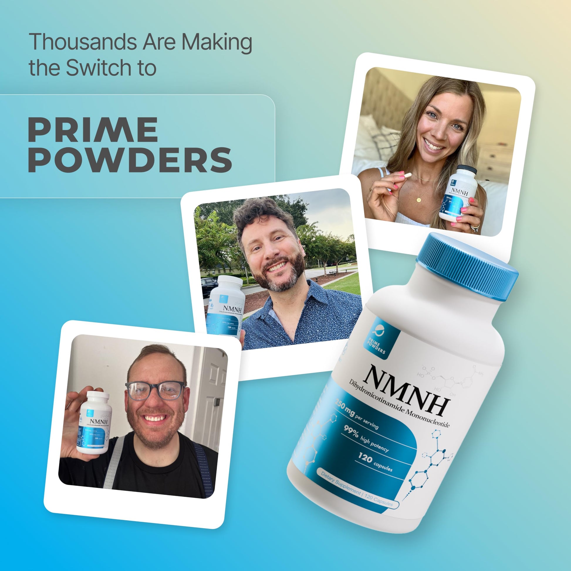 Prime Powders NMNH: Dihydronicotinamide Mononucleotide (120 Capsules) NAD+ Support NR NAD Supplement Prime PowdersAu supplements