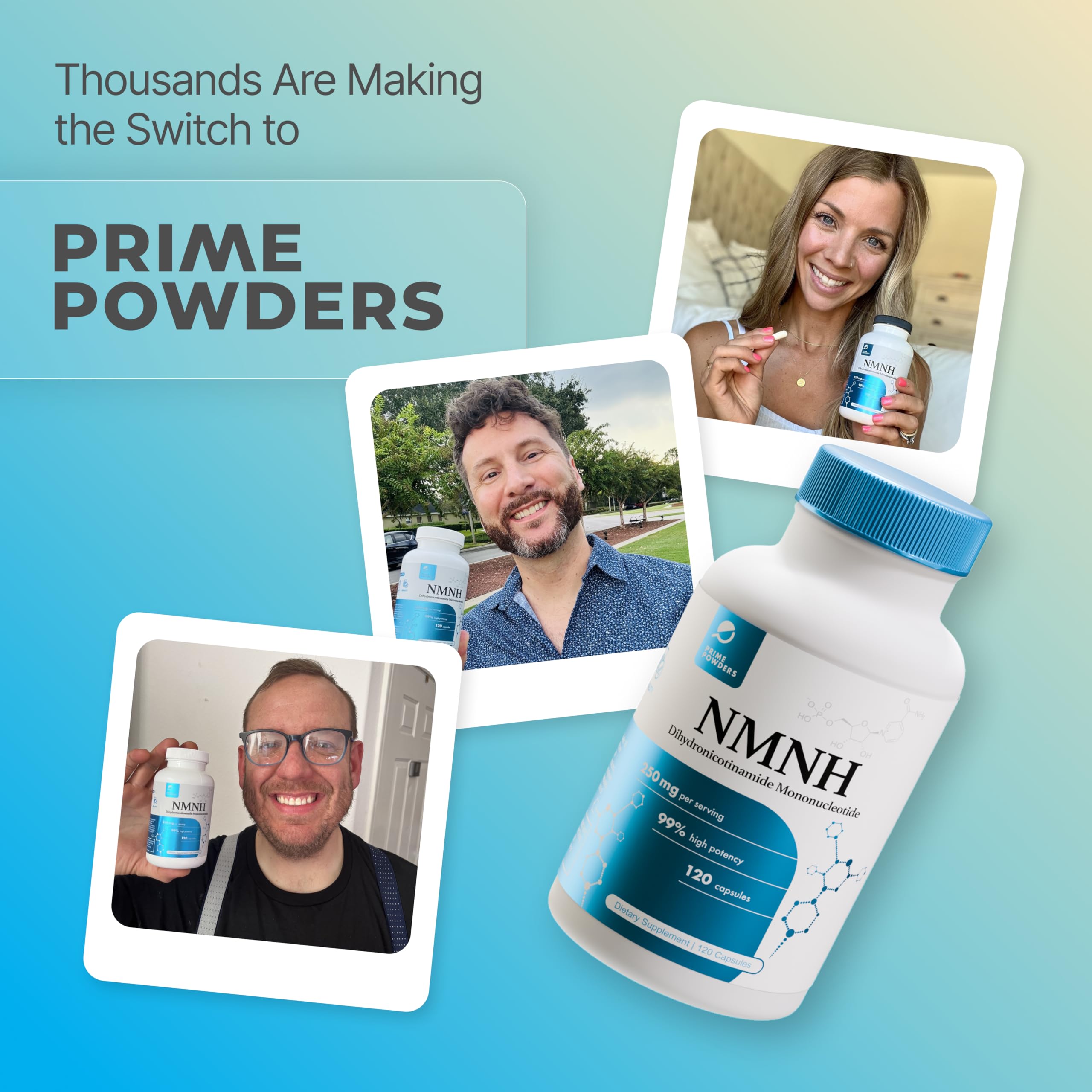 Prime Powders NMNH: Dihydronicotinamide Mononucleotide (120 Capsules) NAD+ Support NR NAD Supplement Prime PowdersAu supplements