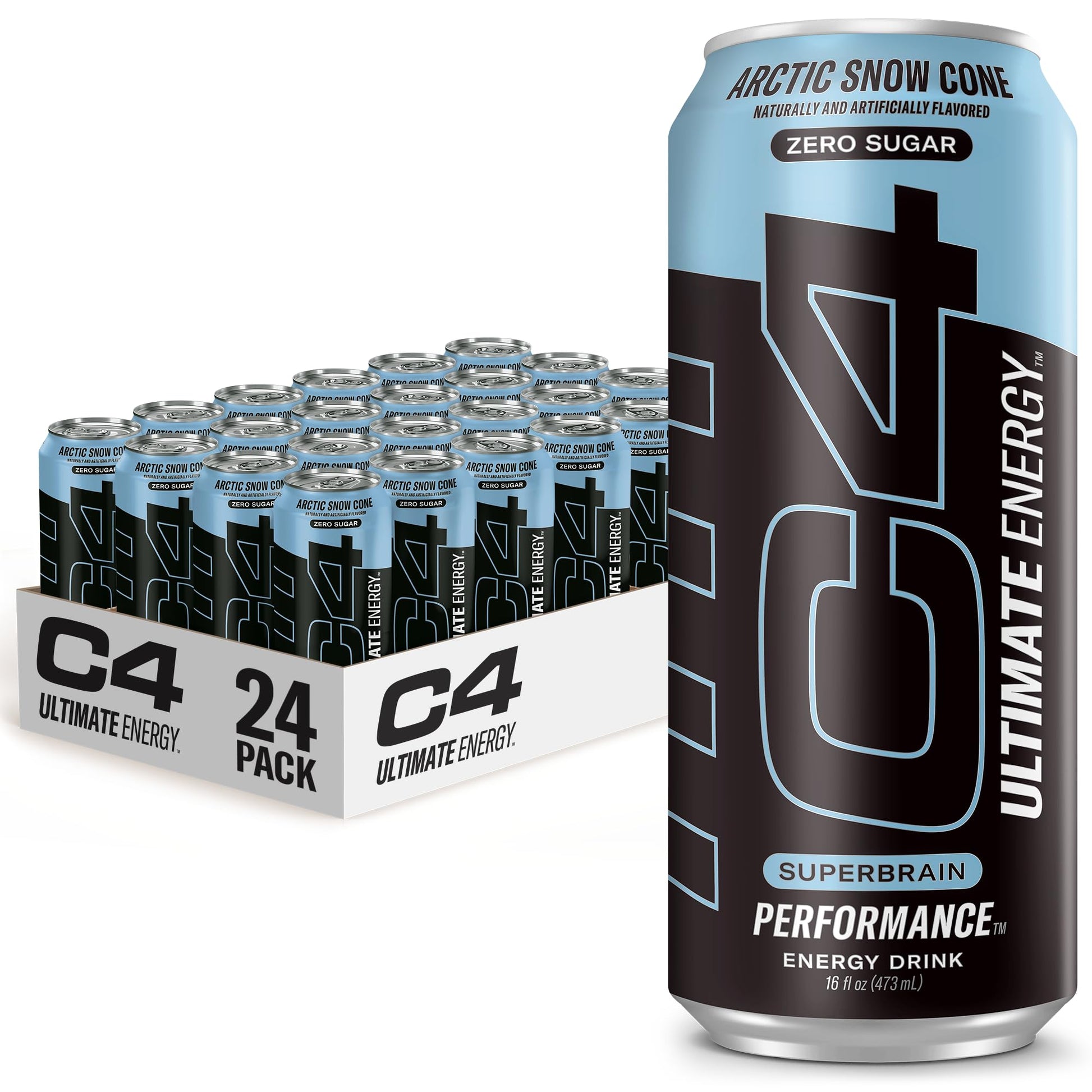 C4 Ultimate Sugar Free Energy Drink 16oz (Pack of 24) | Arctic Snow Cone | Pre Workout CellucorAu supplements
