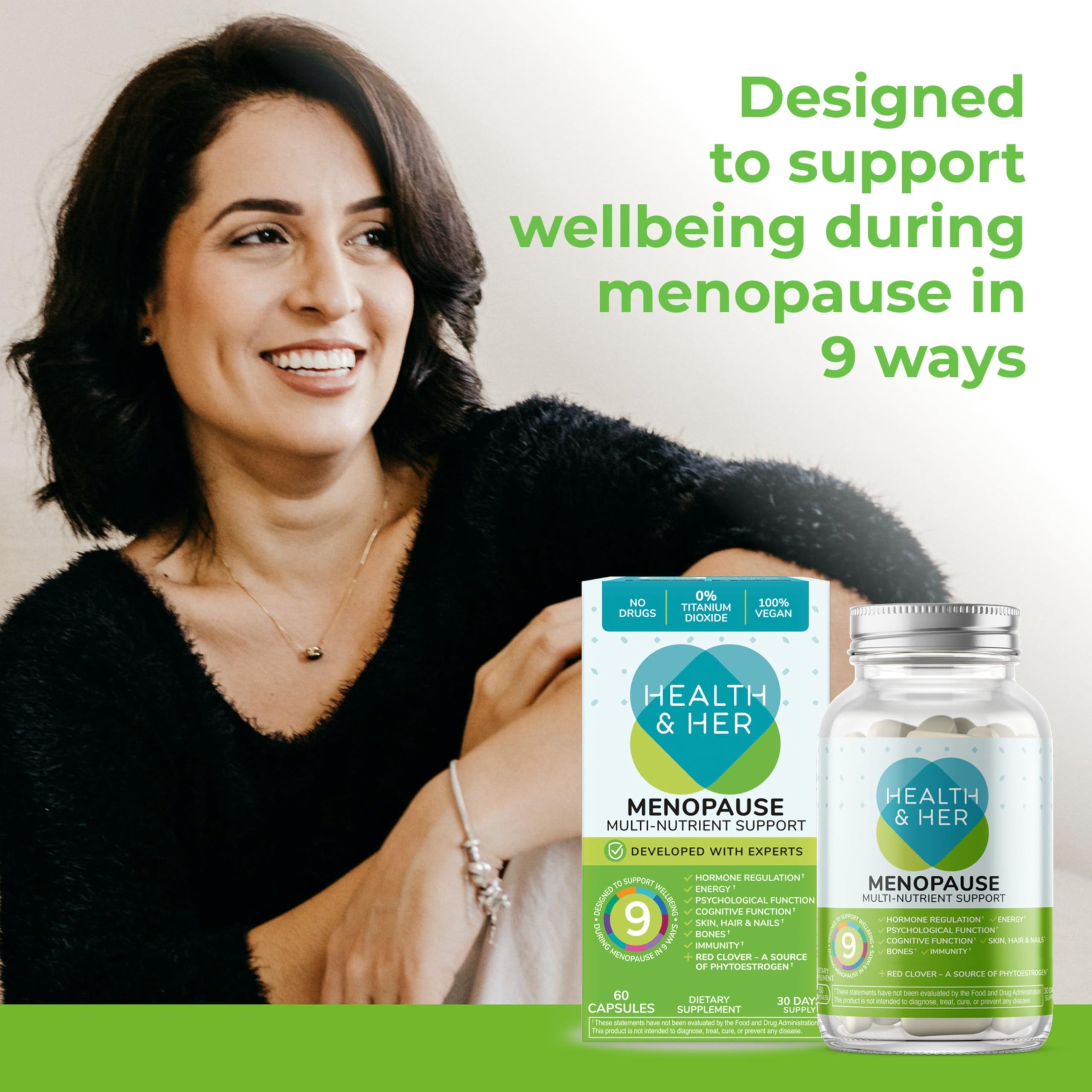 Health & Her Menopause Supplements for Women - Multi-Nutrient Support, Menopause Vitamins for Energy, Bones, Muscles, Skin & Hair, Vegan, Gluten-Free, Non GMO (60ct - 1 Month) Health and HerAu supplements