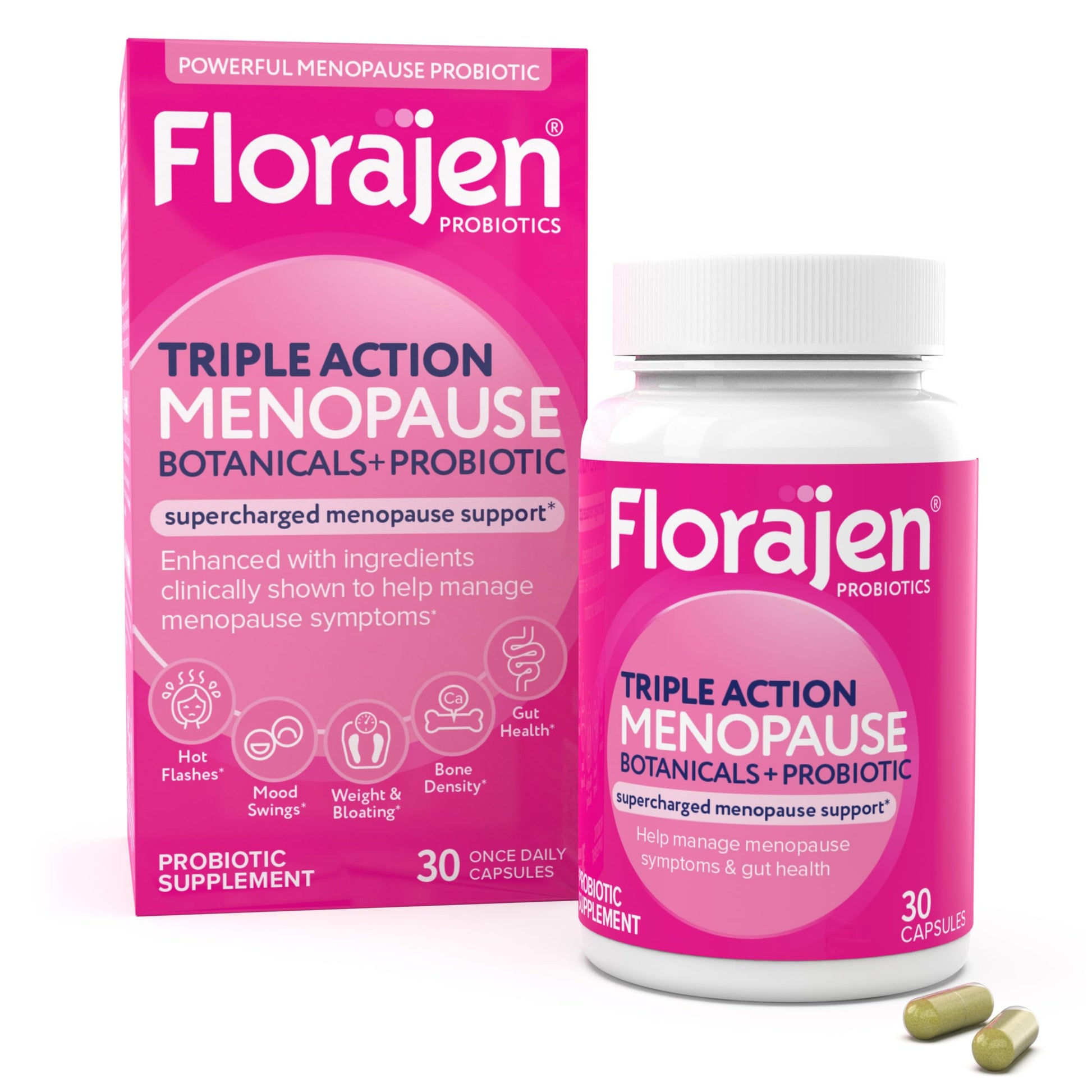 Florajen Triple-Action Menopause Probiotic - Hormonal Balance, Hot Flash, & Mood Swing Relief - Weight Management & Digestive Support - Featuring Berberine, Black Cohosh, & Botanical - 30 Capsules FlorajenAu supplements