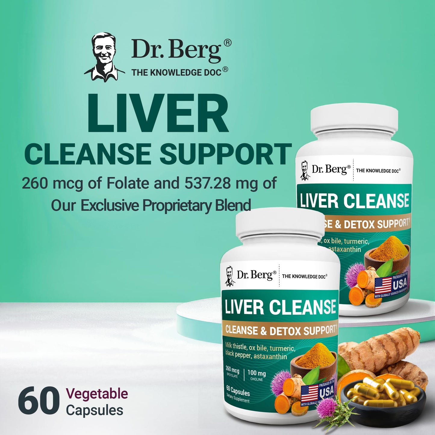 Dr. Berg Liver Cleanse Detox Capsules w/Unique Blend of Milk Thistle, Ox Bile & Folate - Liver Supplement Includes Turmeric, Black Pepper & Choline - 60 Capsules Dr. Berg NutritionalsUS supplements