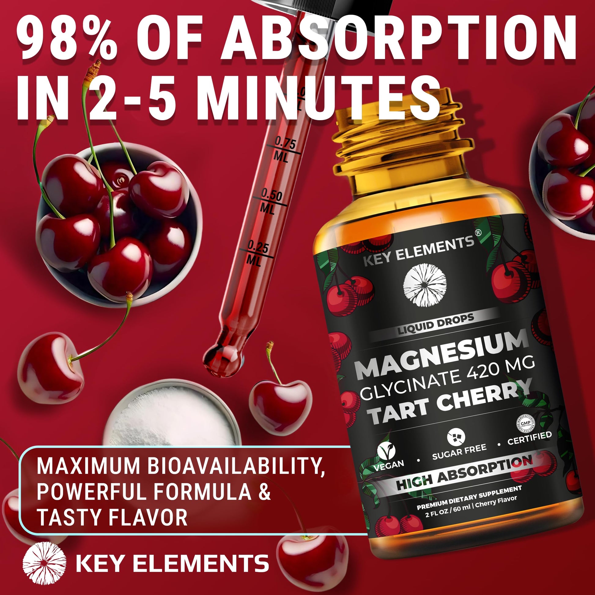 Liquid Magnesium Glycinate 420 Mg with Natural Tart Cherry Extract | Magnesium Glycinate Drops Supplement for Sleep, Mood & Mobility Support | Tart Cherry Extract KEY ELEMENTSAu supplements