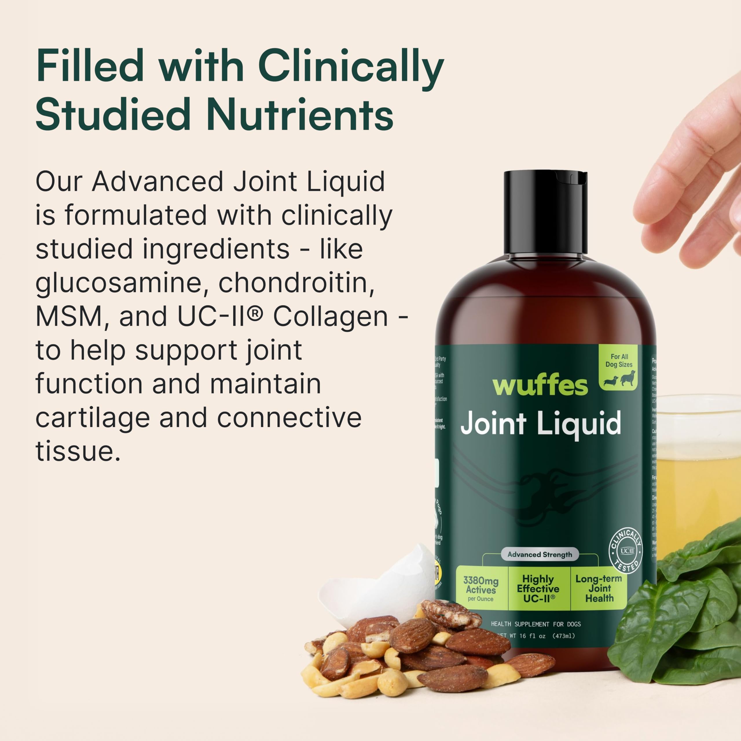Wuffes Advanced Joint Liquid for Dogs, Hip & Joint Support Supplement with Glucosamine, Chondroitin, UC-II® Collagen, and MSM, for Small & Large Breeds, 16 Oz WuffesAu supplements