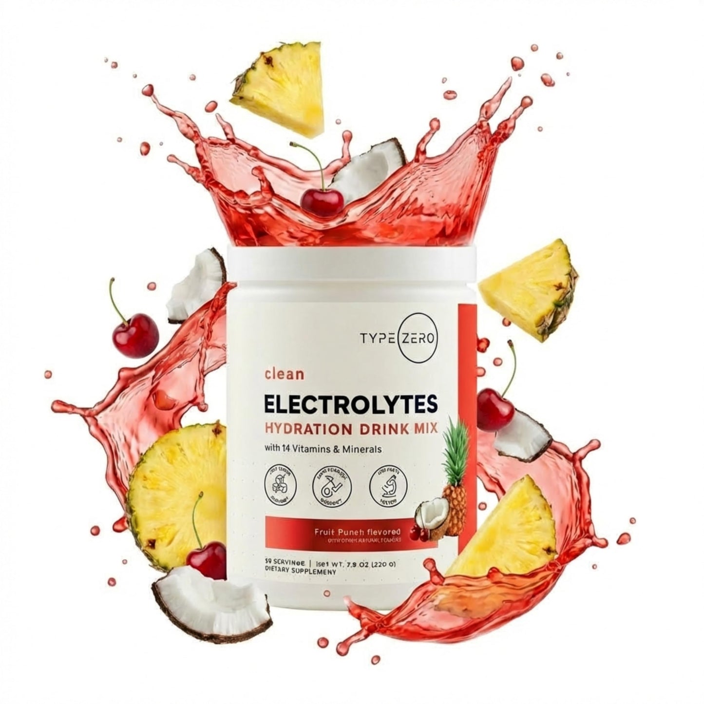 Type Zero Clean Electrolytes Hydration Powder Drink Mix + 14 Essential Vitamins & Minerals - Sugar Free, Zero Artificial Ingredients - Fruit Punch, 50 Servings Type ZeroUS supplements