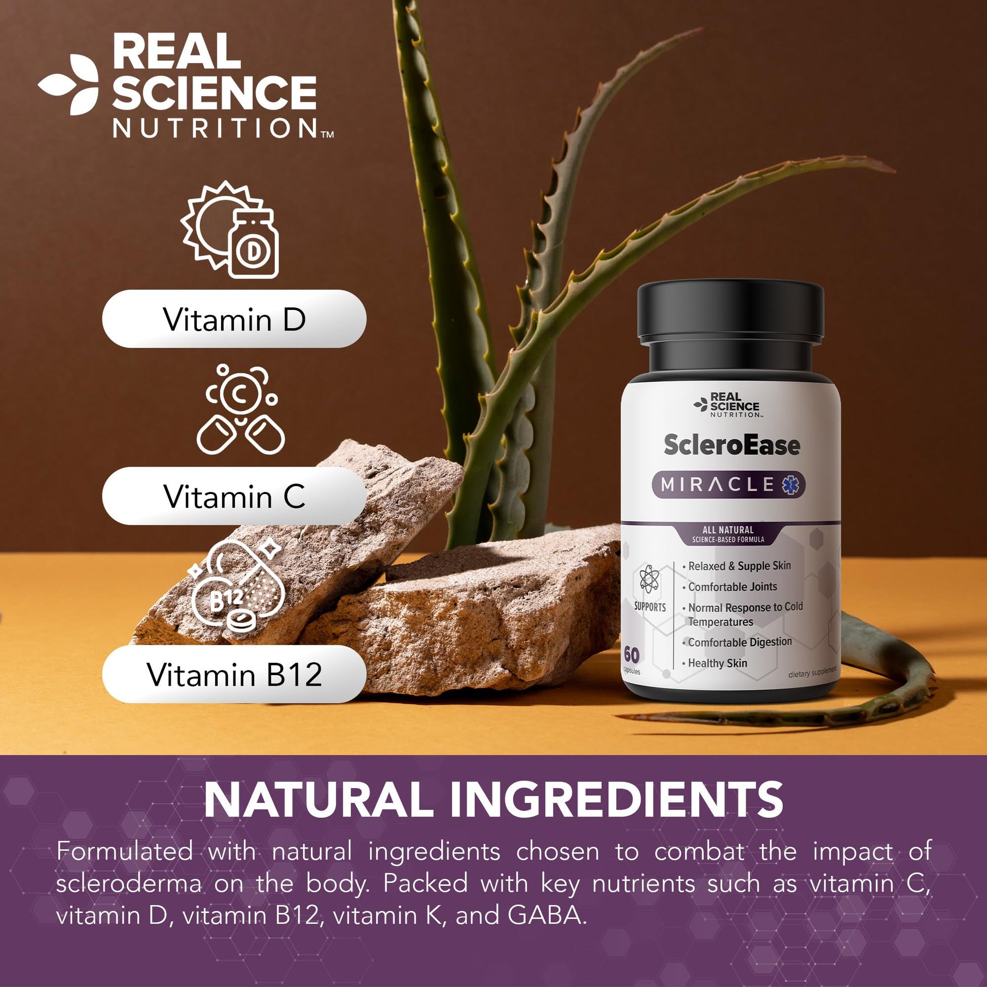 Real Science Nutrition ScleroEase Miracle Offers Relief to sufferers of Scleroderma, Supporting Flexible & Supple Skin, Comfortable Joint Movement, Comfortable Digestion, and Healthy Skin Real Science NutritionAu supplements