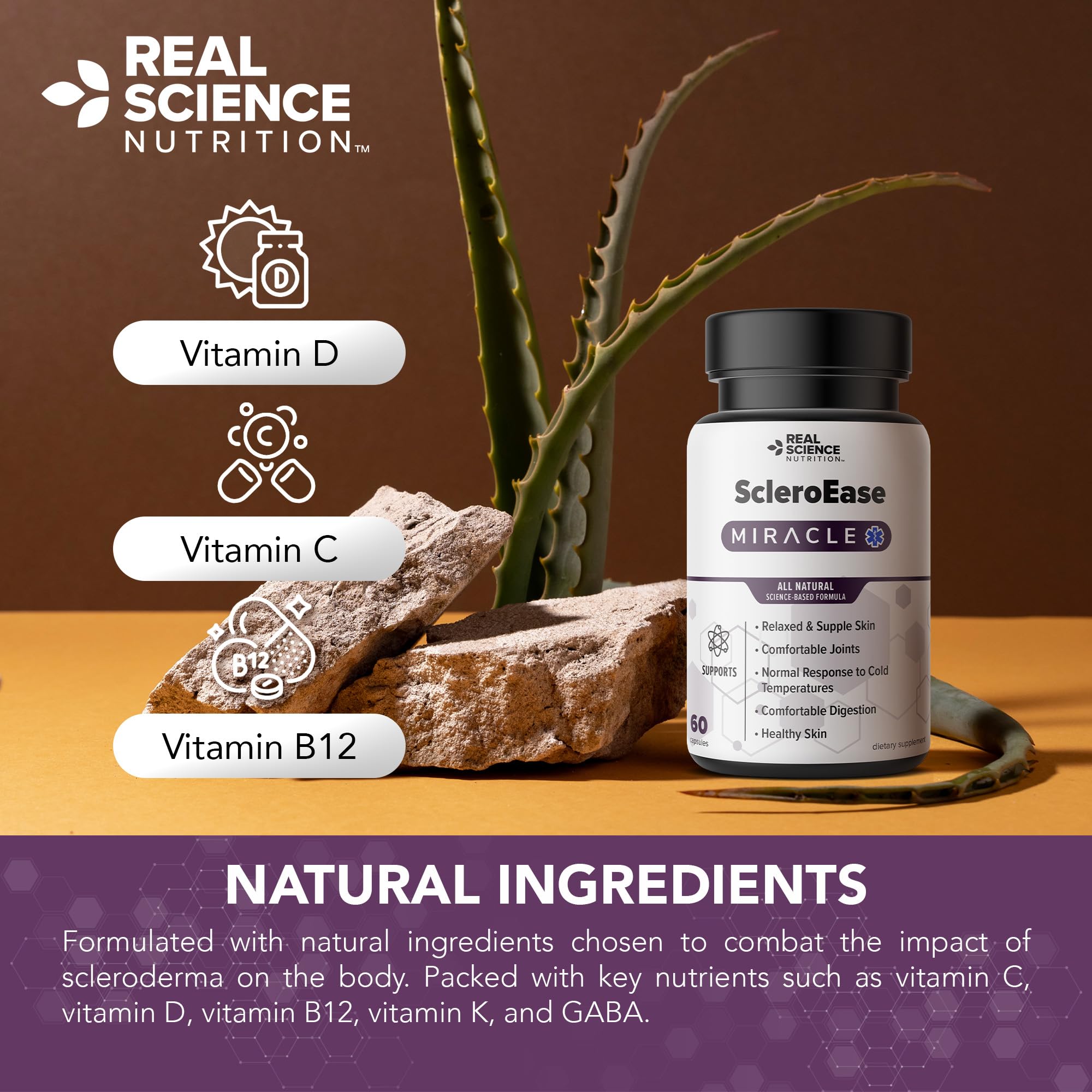 Real Science Nutrition ScleroEase Miracle Offers Relief to sufferers of Scleroderma, Supporting Flexible & Supple Skin, Comfortable Joint Movement, Comfortable Digestion, and Healthy Skin Real Science NutritionAu supplements