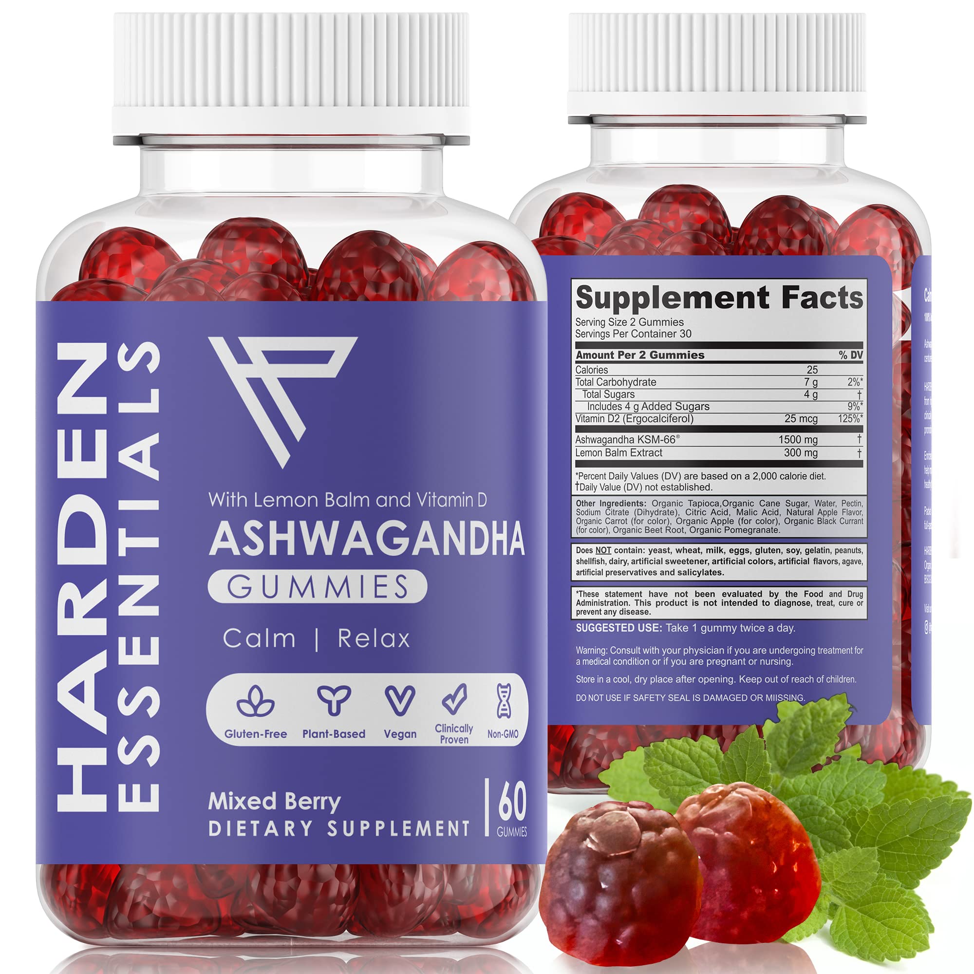 KSM-66 Ashwagandha Gummies 750mg Per Gummy – 1,500mg Per Serving – Stress & Cortisol Support – with Lemon Balm & Vitamin D – 60 Count (30 Day Supply) – Vegan – Harden Essentials Harden essentialsAu supplements