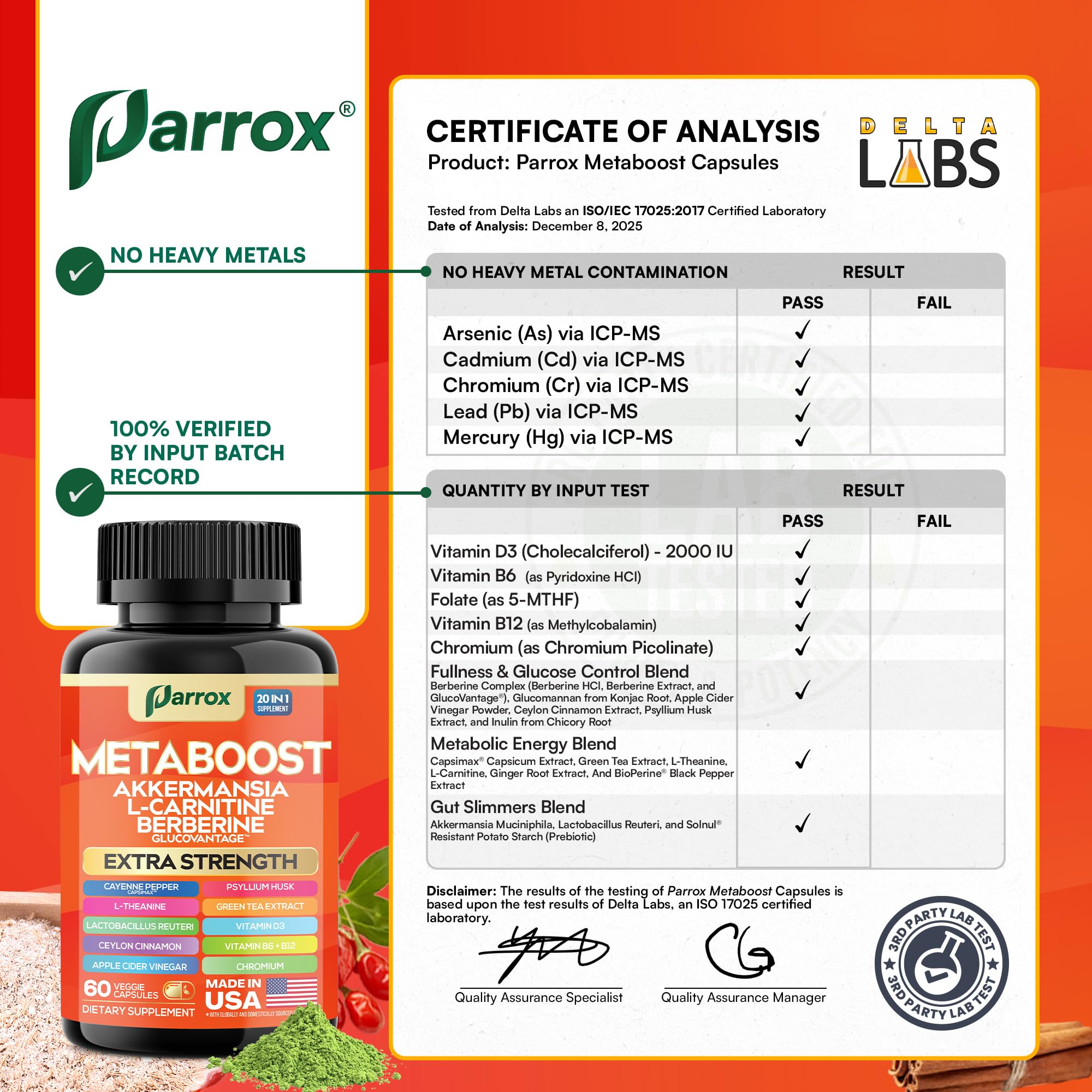 GLP-1 Booster Supplement, Akkermansia, L-Carnitine, Berberine (GlucoVantage), Methylfolate, Methylated B12, Chromium, Capsimax, Psyllium Husk, Probiotics Vitamins D3, B6, 20-in-1 Plant-Based (60 Caps) ParroxAu supplements