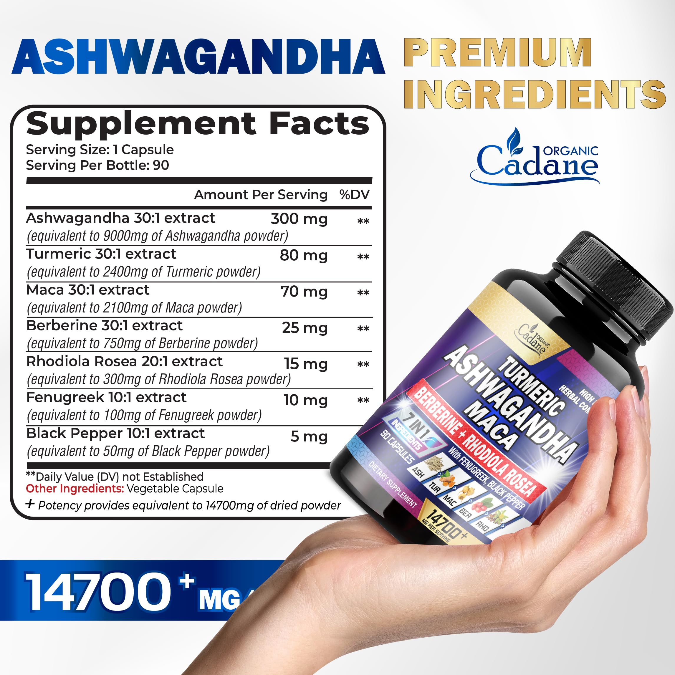 Ashwagandha Supplements 14700mg - Memory, Immune System & Strength Support Organic CadaneAu supplements